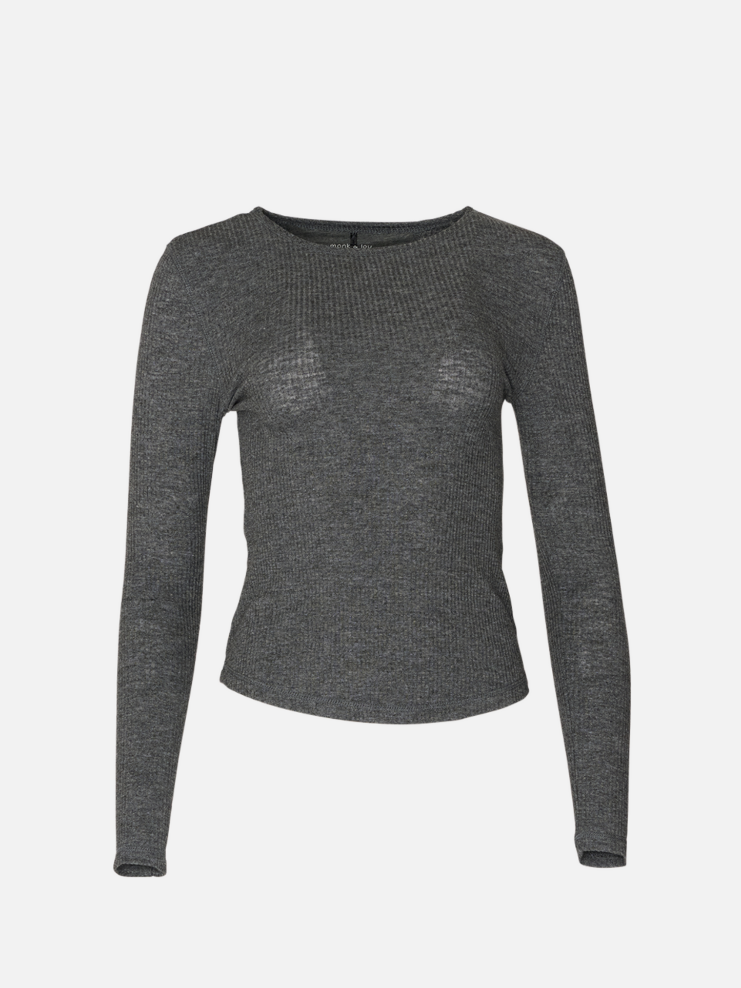 MONK & LOU - Bryony Wide Rib Long Sleeve Top - Heather Coal