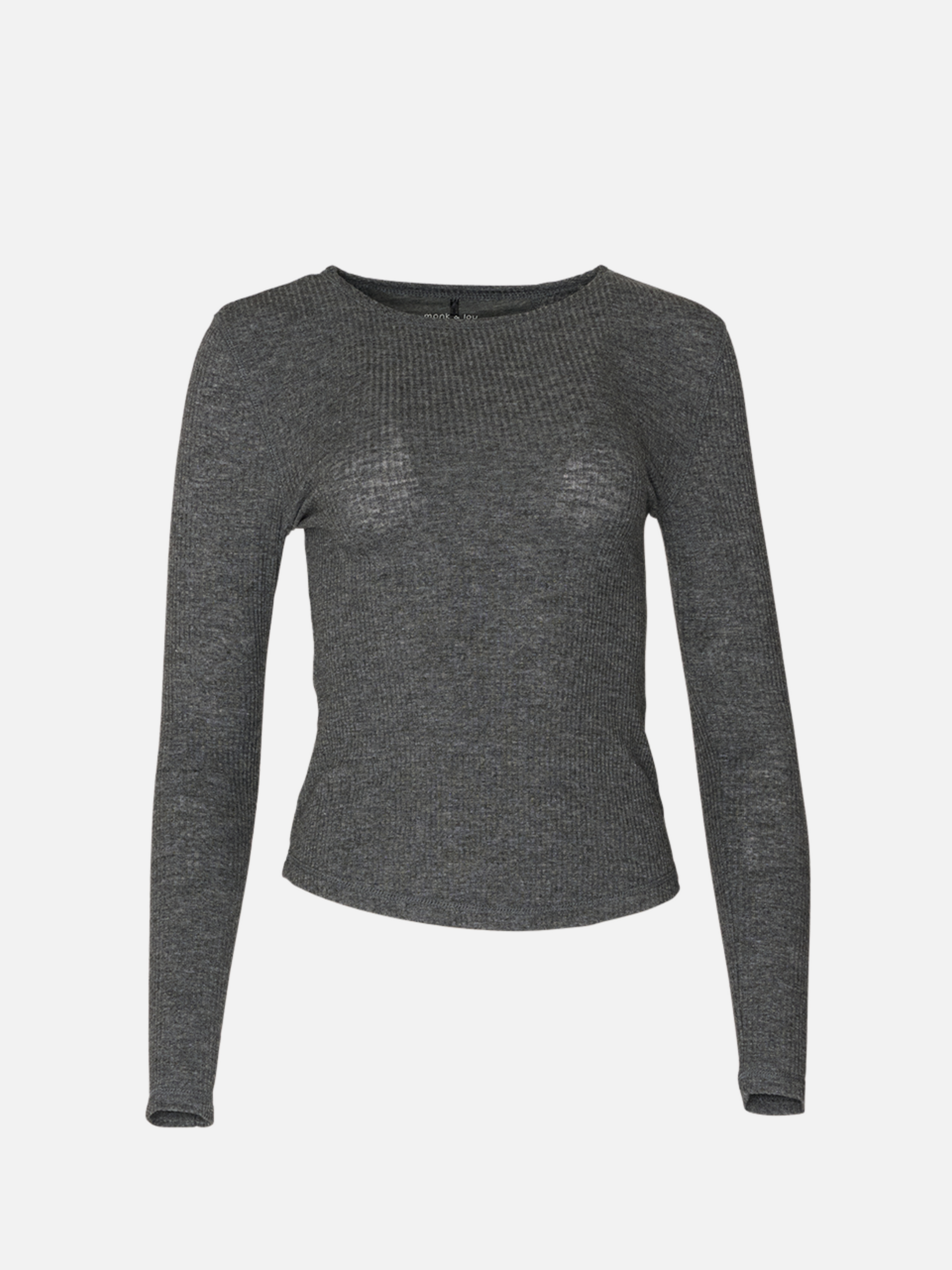MONK & LOU - Bryony Wide Rib Long Sleeve Top - Heather Coal