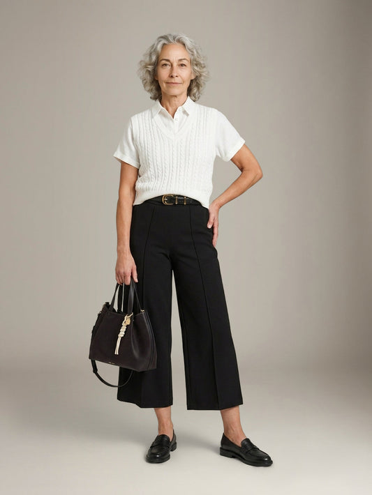 MONK & LOU - Amy Pintuck Cropped Wide Leg Pants - 