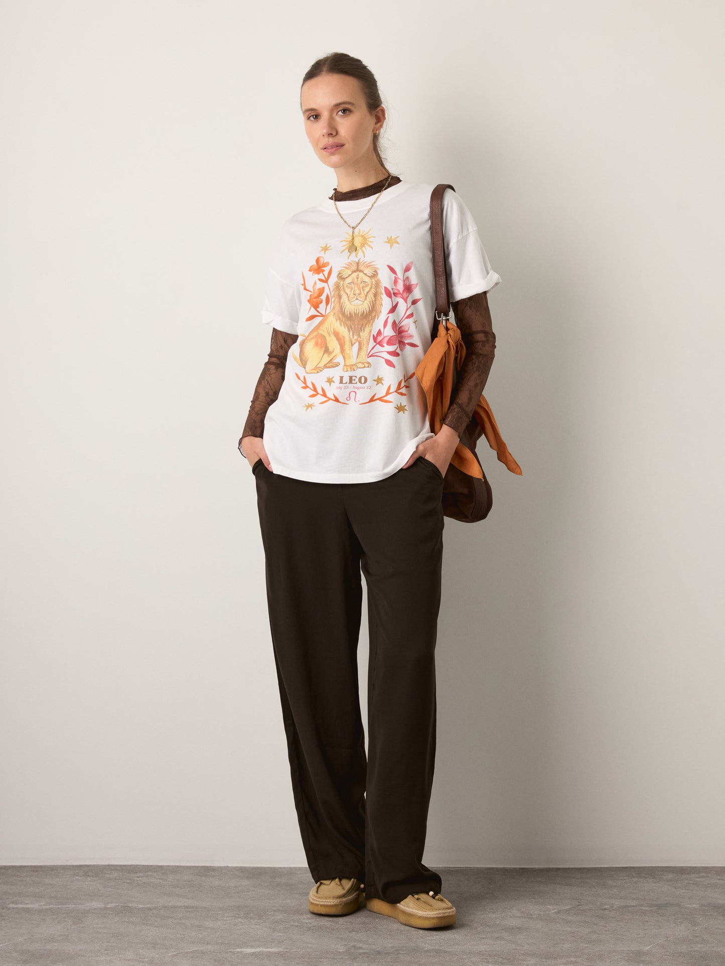 GIRL DANGEROUS - Leo Zodiac Boyfriend T-Shirt - Vintage White
