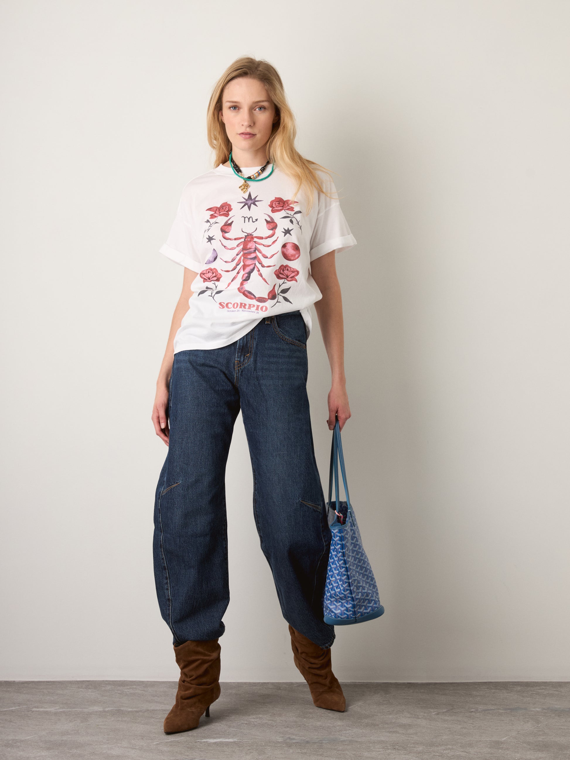 GIRL DANGEROUS - Scorpio Zodiac Boyfriend T-Shirt - Vintage White