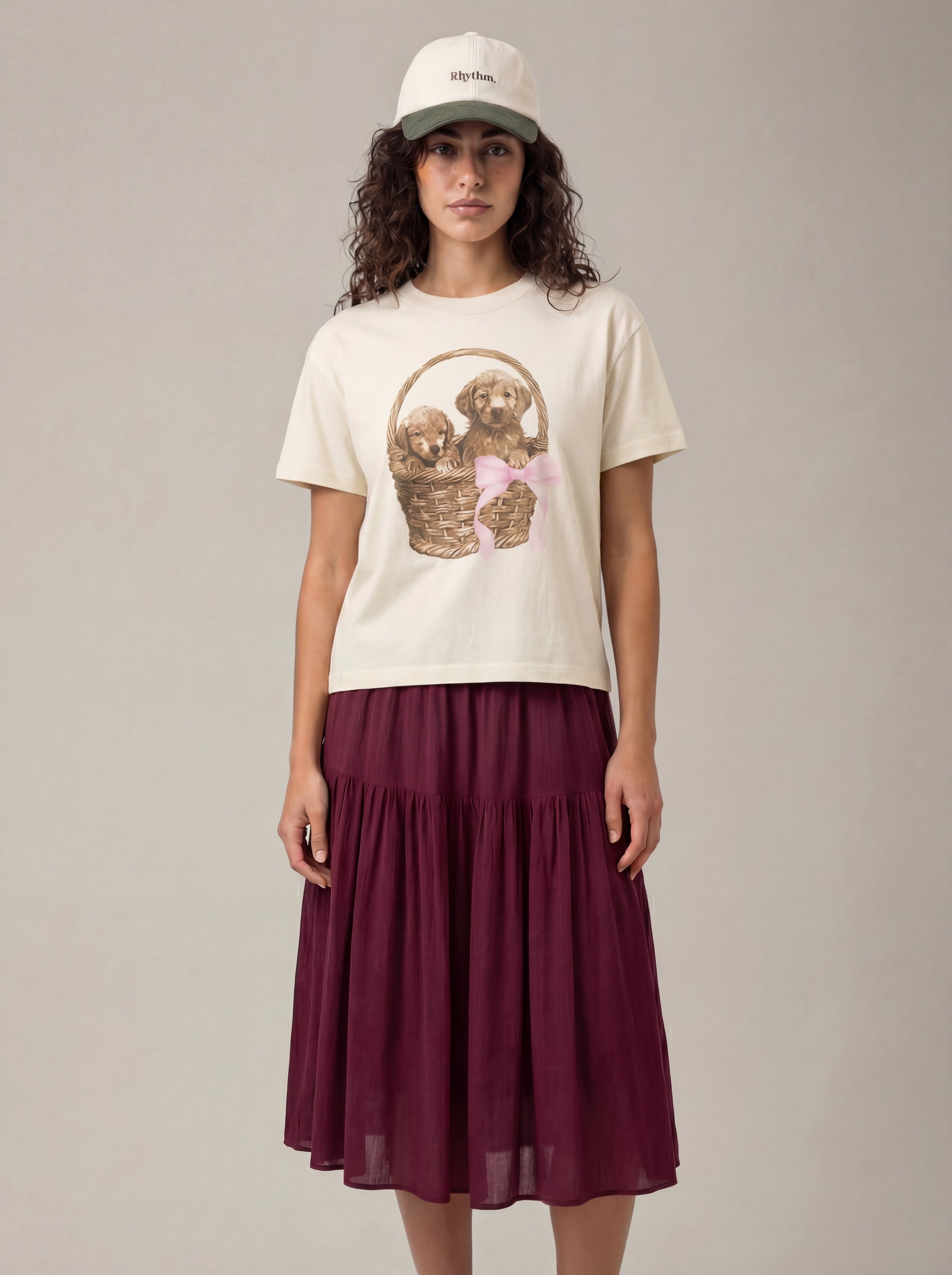 SWEET CLAIRE - Puppies in Basket T-Shirt - 