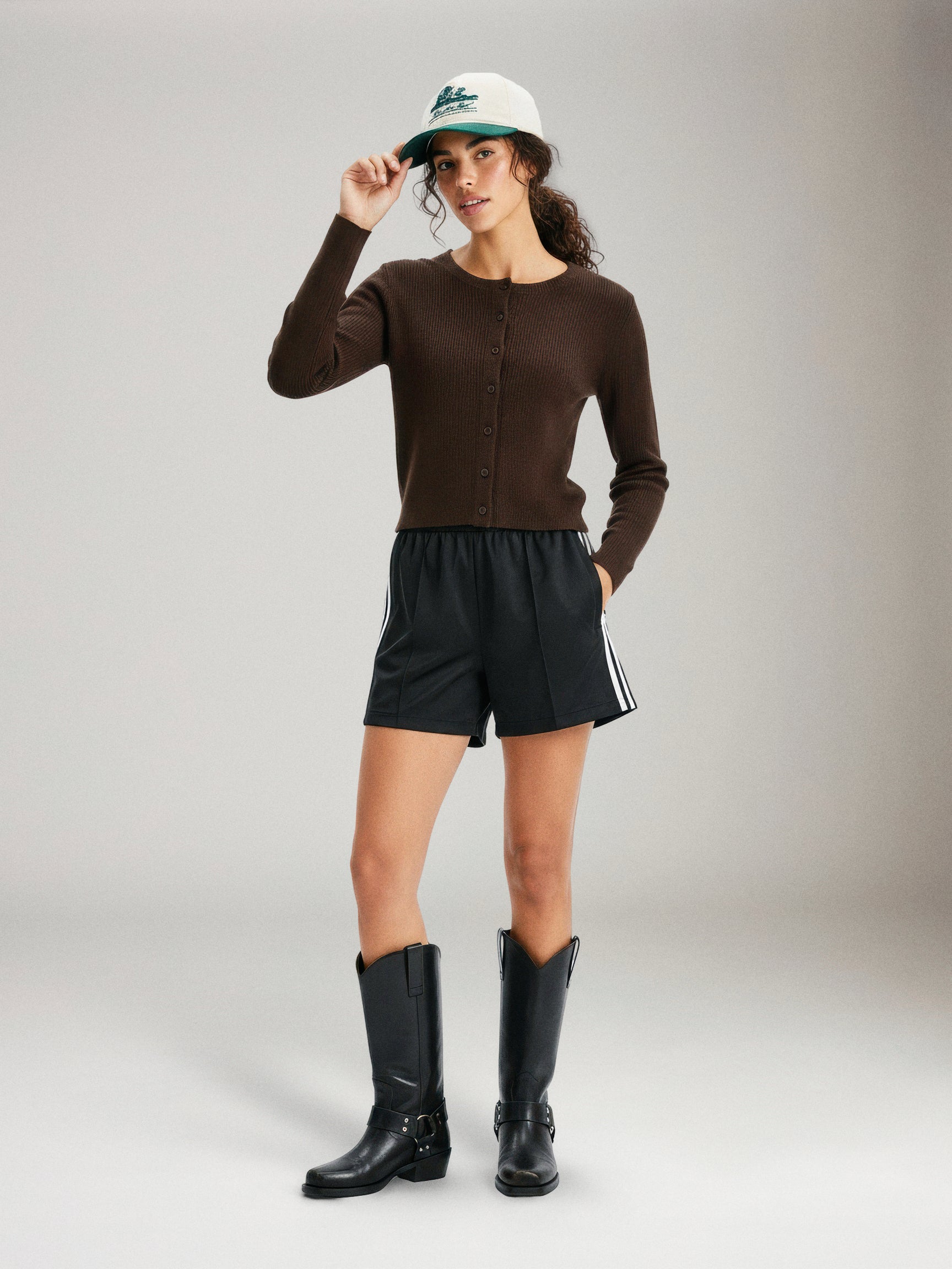 PGD - Ace Crop Button Cardigan - Coffee