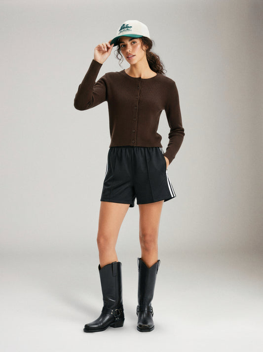 PGD - Ace Crop Button Cardigan - Coffee