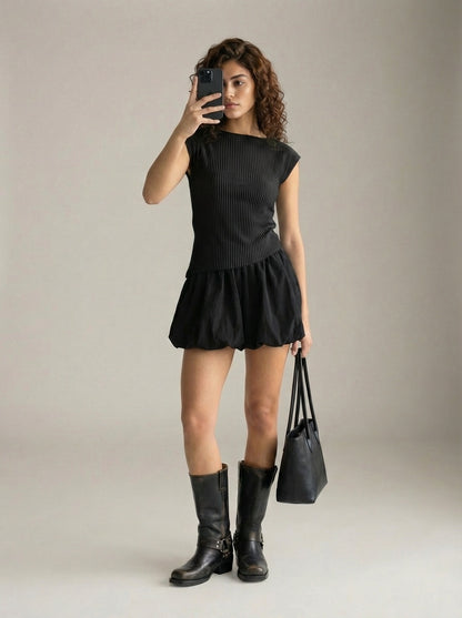 LOVEFINN - Asymmetrical Shell Top - Black