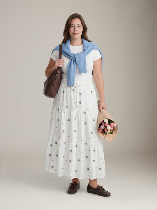 LOVEFINN - Printed Tiered Maxi Skirt - Off White Shell