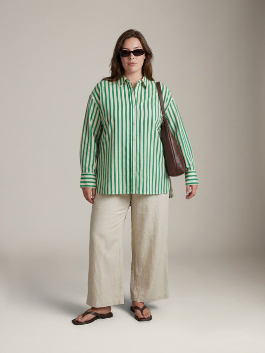 LOVEFINN - Stripe Button Down Shirt - Green Stripe