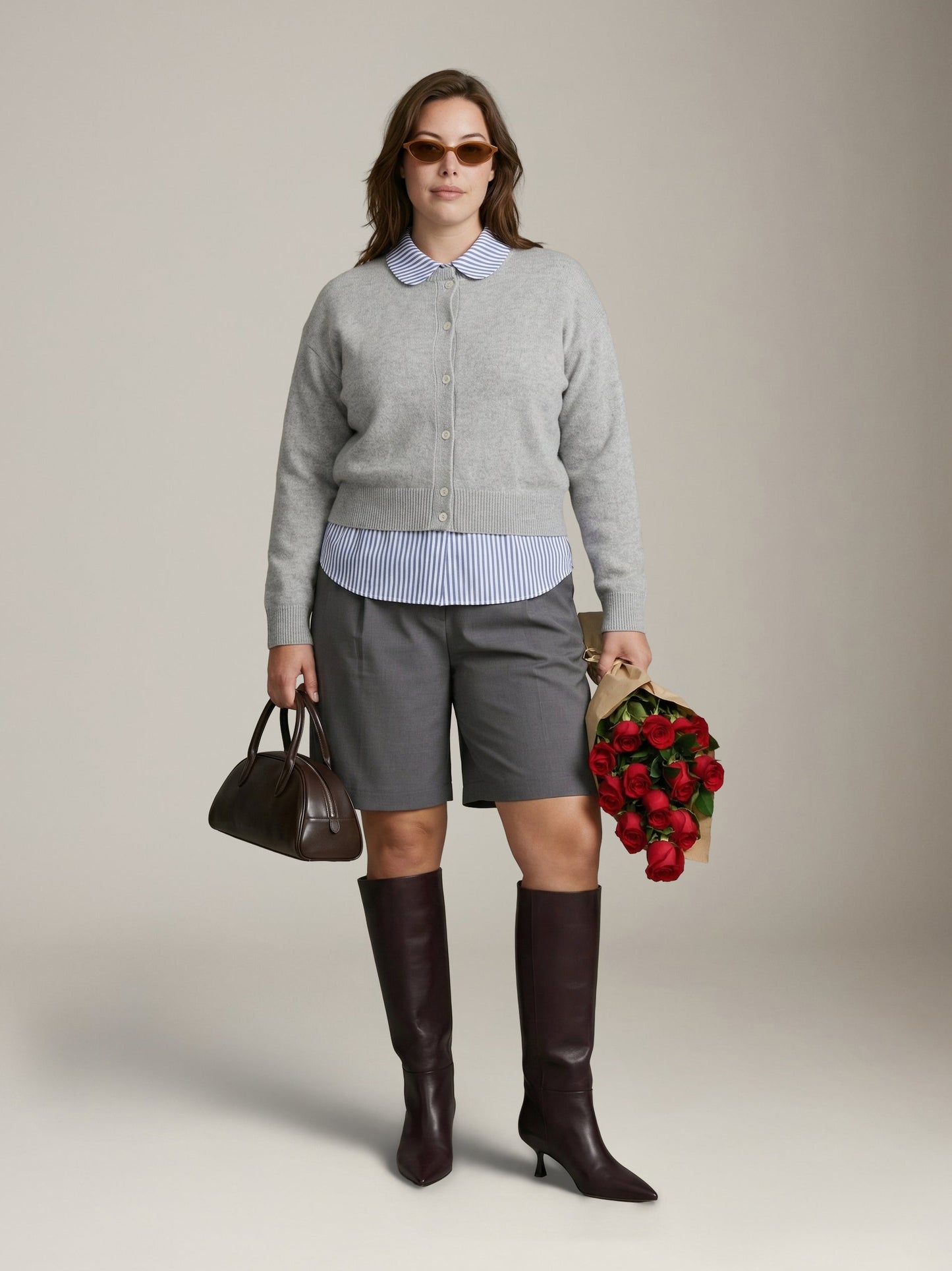 LOVEFINN - Crewneck Cardigan - Heather Grey