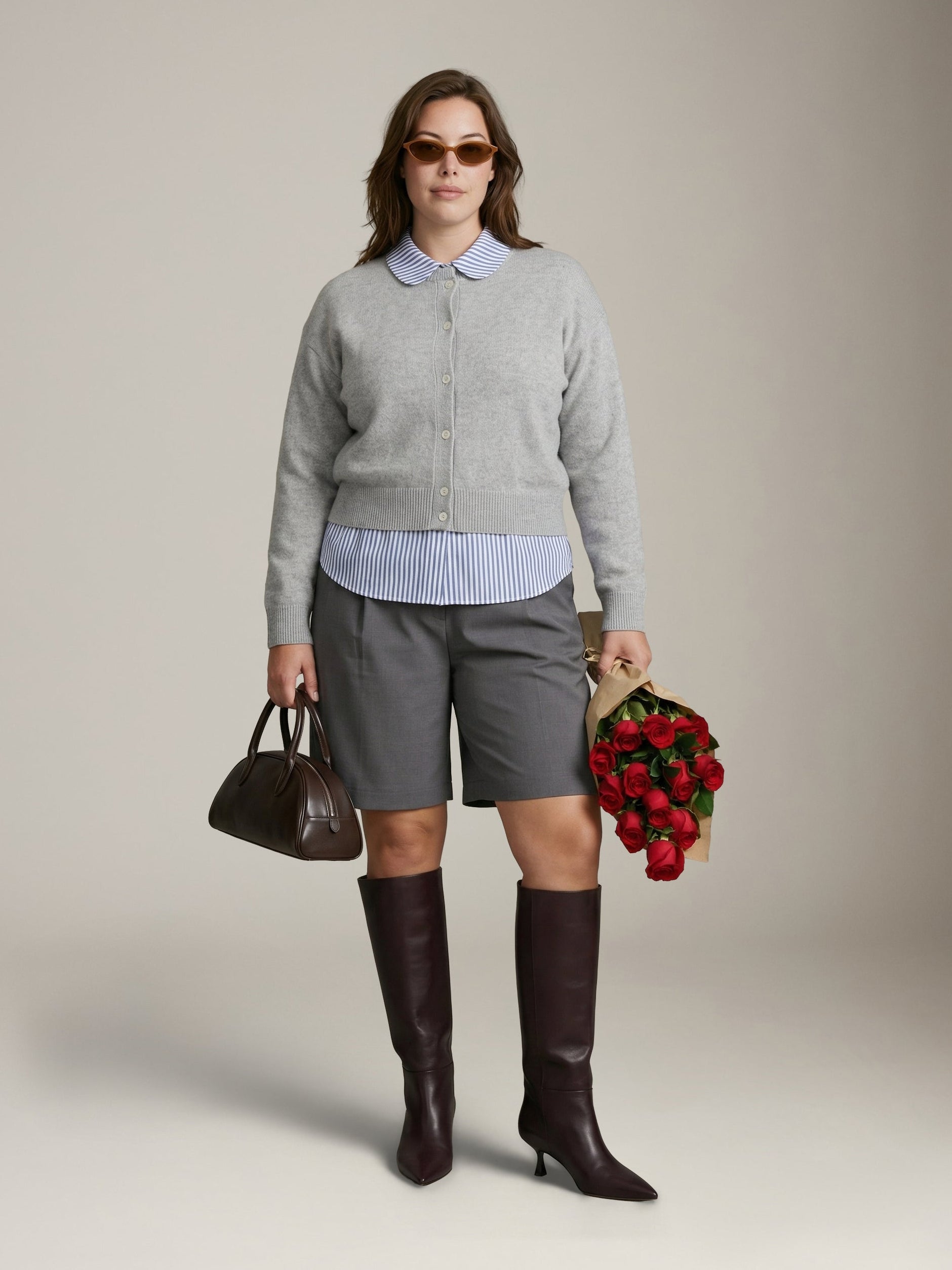 LOVEFINN - Crewneck Cardigan - Heather Grey