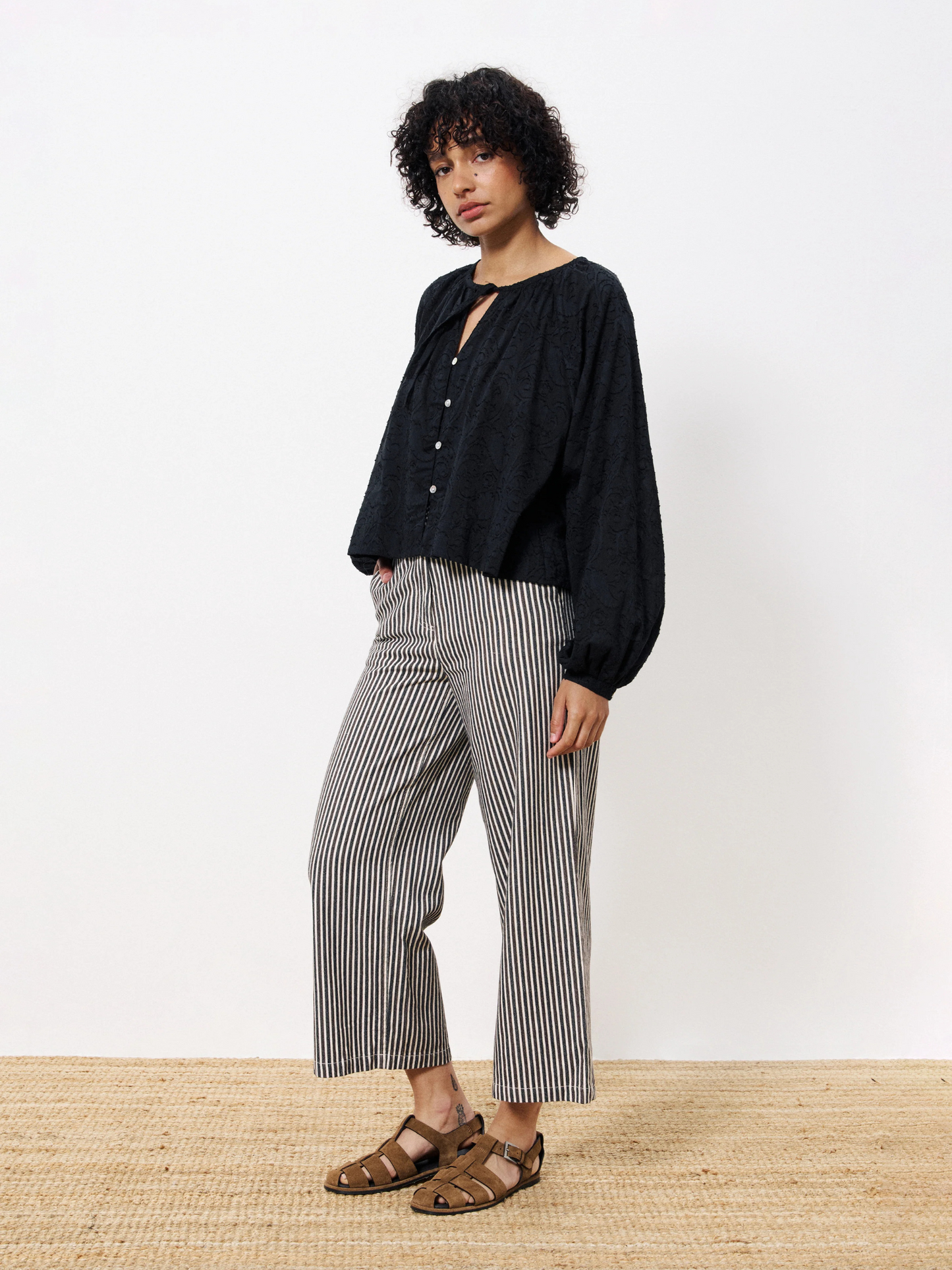 FRNCH-Swanne Stripe Pant-Chocolate