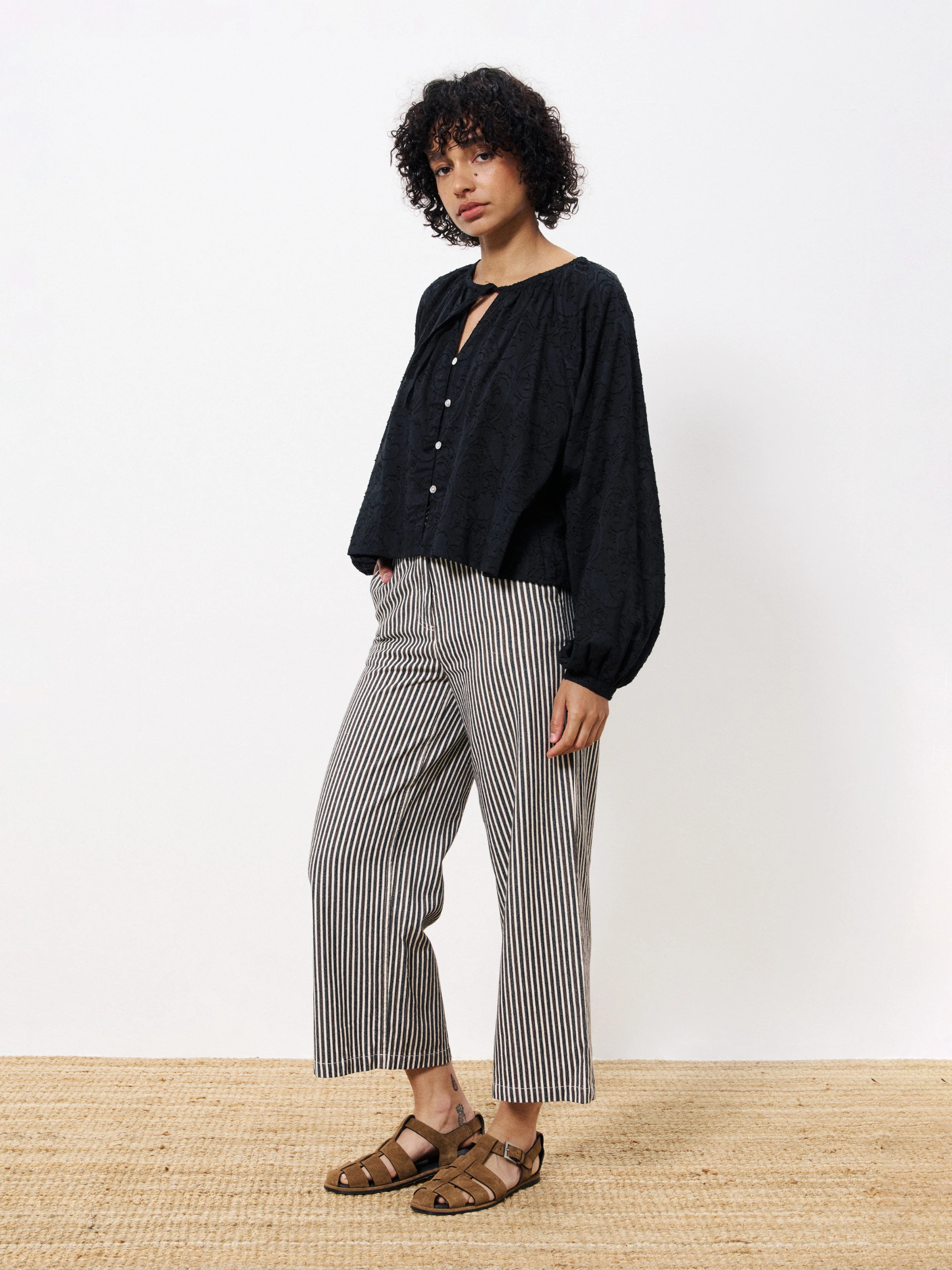FRNCH-Swanne Stripe Pant-Chocolate
