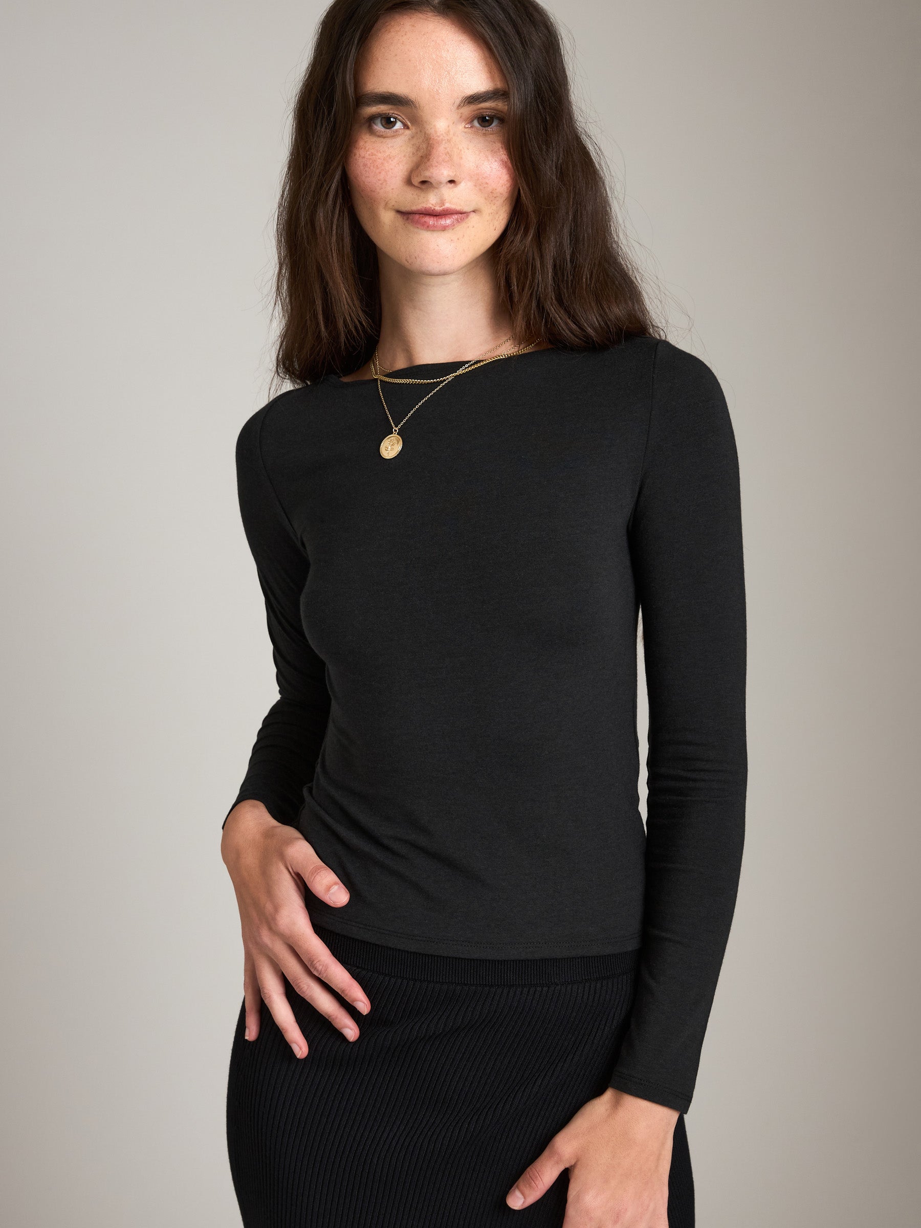 MONK & LOU-Nessa Boatneck Top-Black