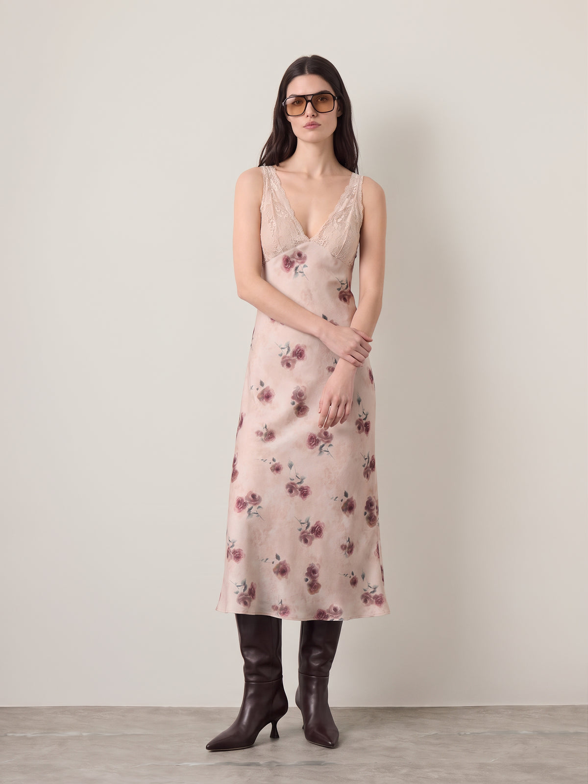LOVEFINN - Floral Satin Dress - 