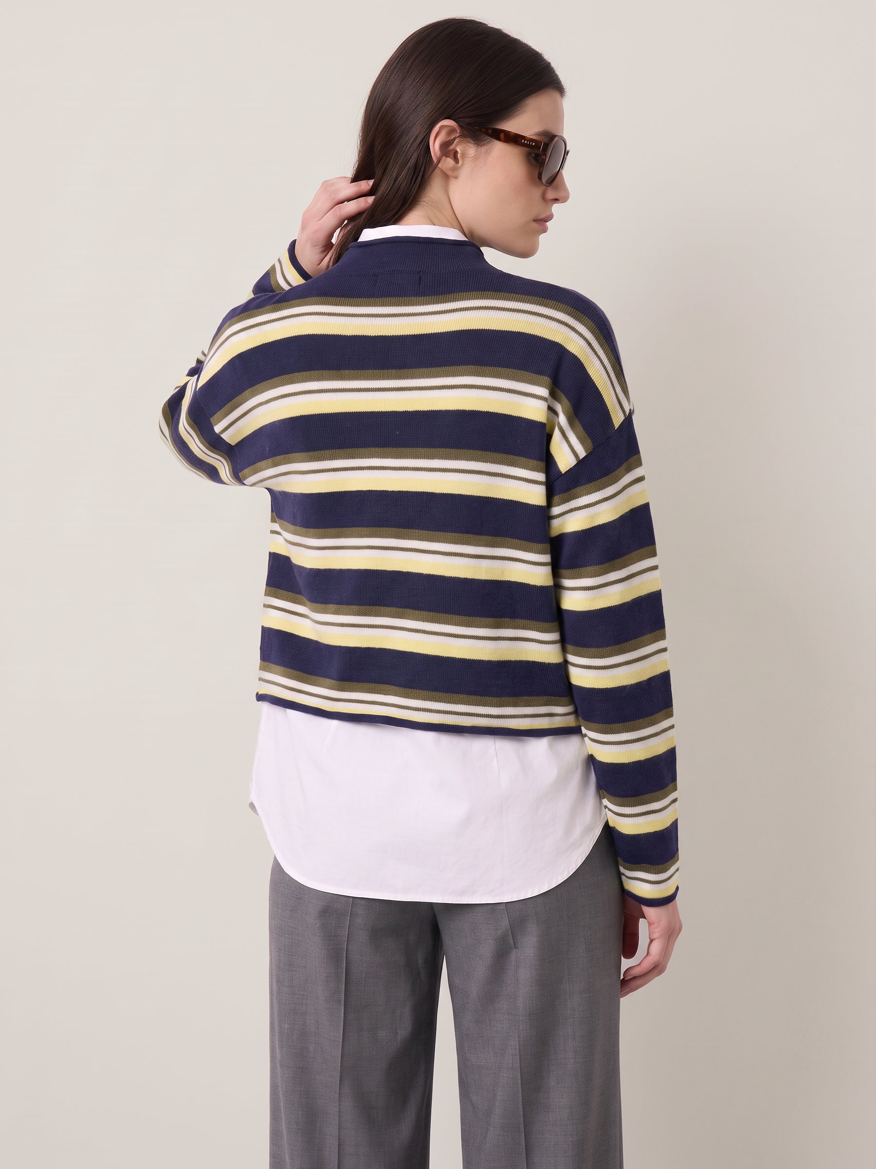 LOVEFINN - Mockneck Striped Cardigan - 