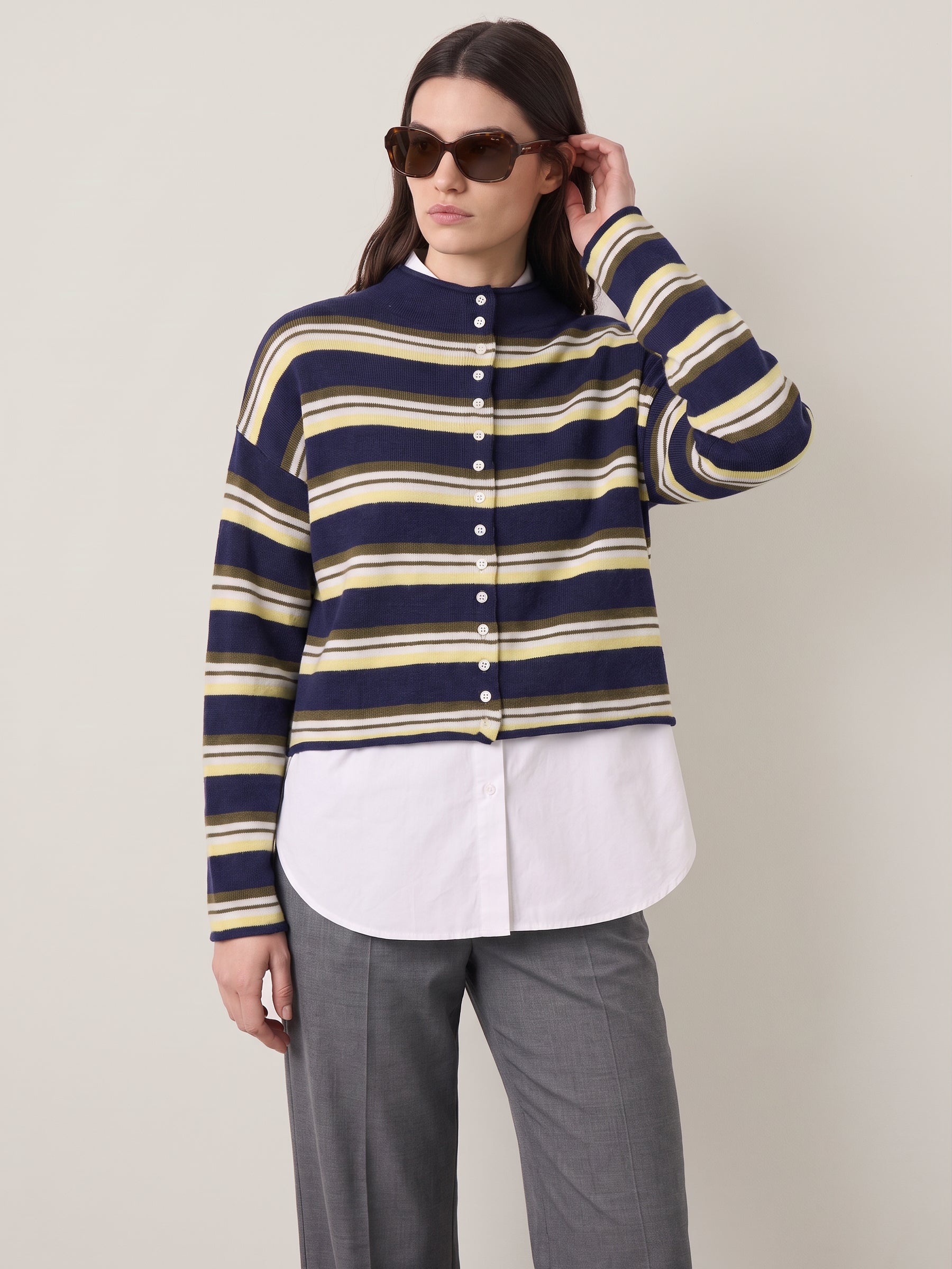 LOVEFINN - Mockneck Striped Cardigan - 