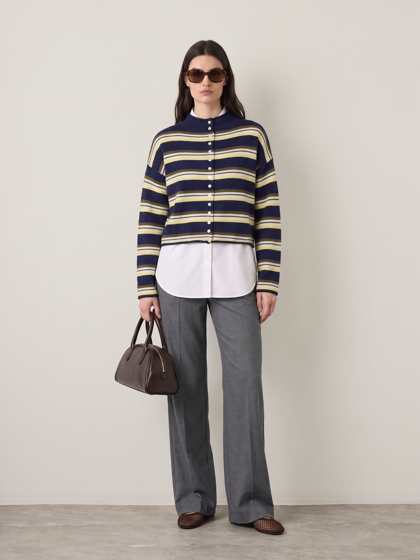LOVEFINN - Mockneck Striped Cardigan - 