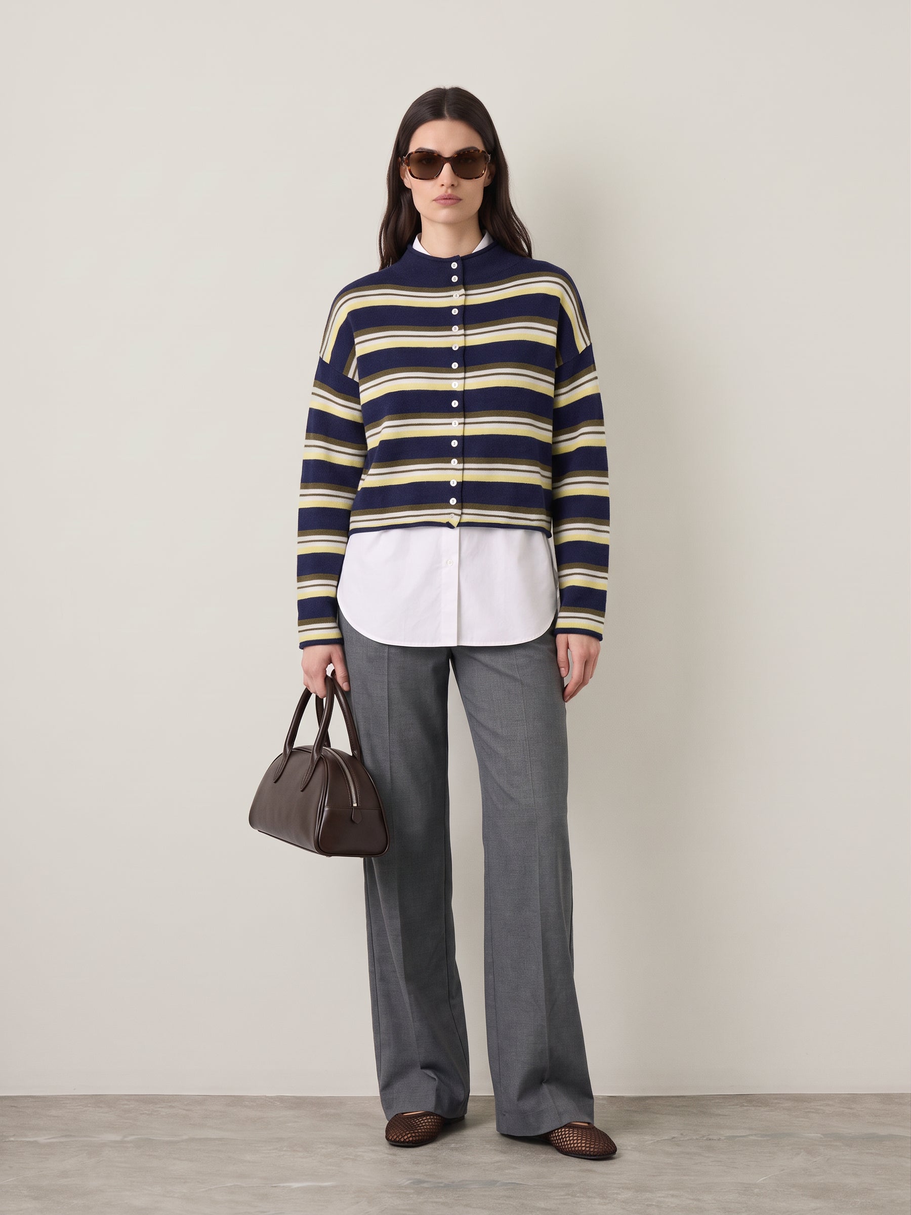 LOVEFINN - Mockneck Striped Cardigan - 