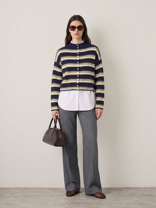 LOVEFINN - Mockneck Striped Cardigan - 