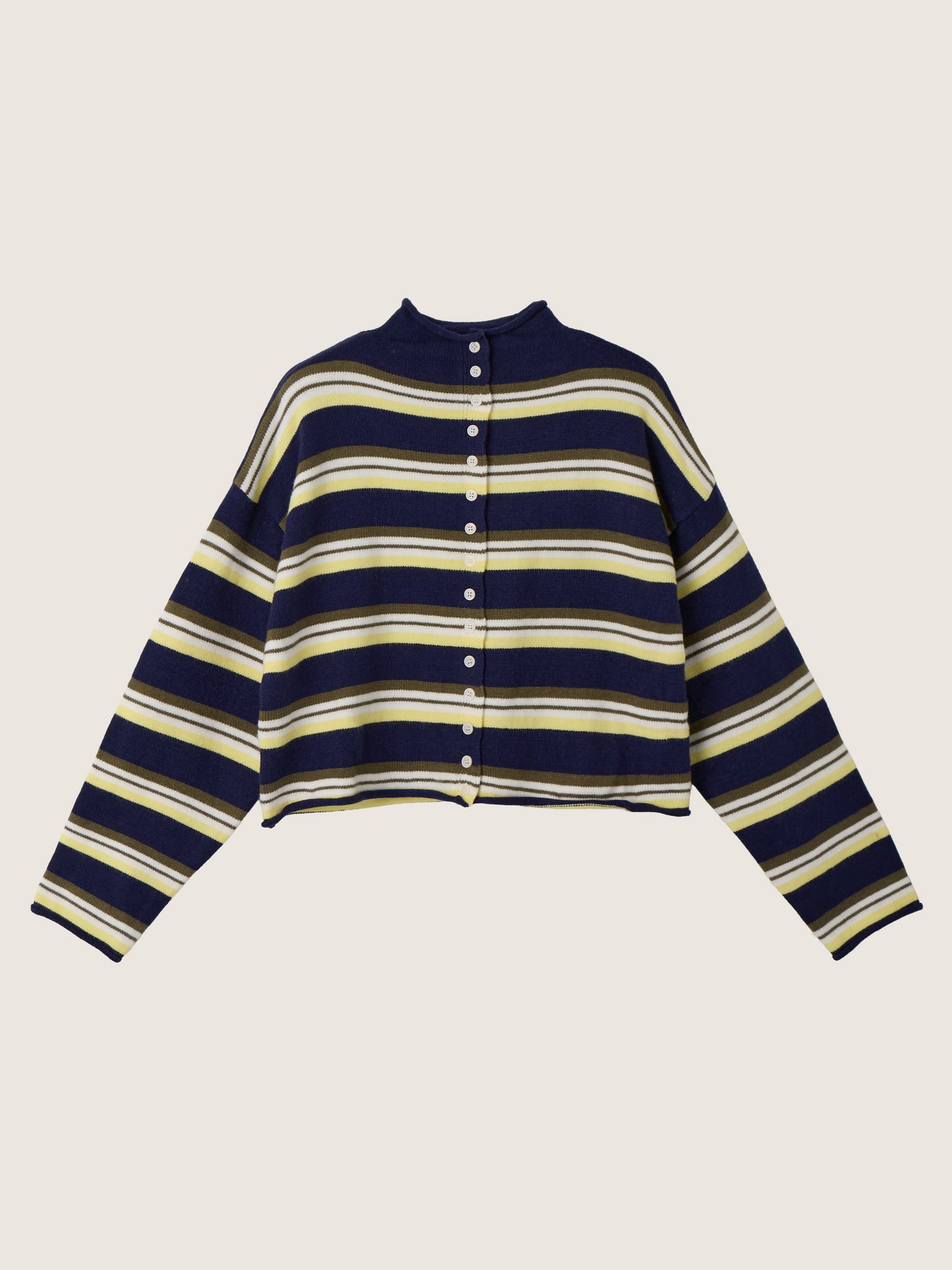 Mockneck Striped Cardigan