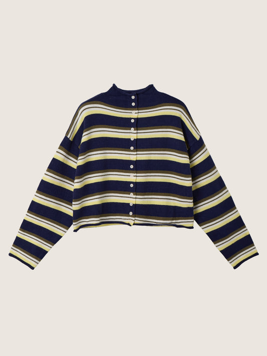 LOVEFINN - Mockneck Striped Cardigan - 