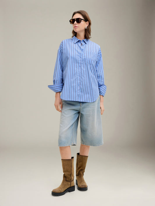 JJXX - Jamie Relaxed Poplin Shirt - Vista Blue Cabernet Stripe