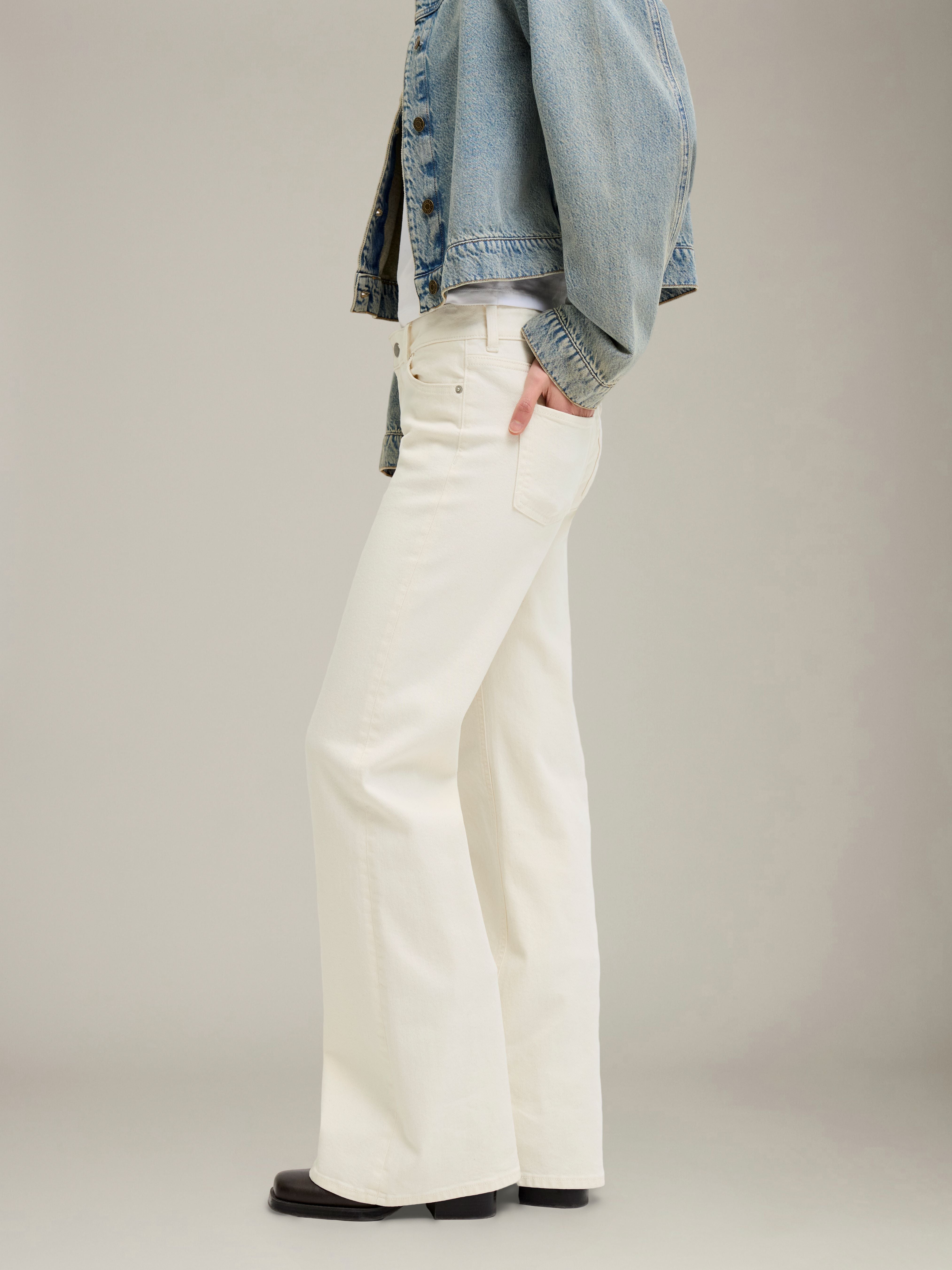 パンツ Reworked double waist white flare denim Rome Flare Denim Jeans – PLENTY