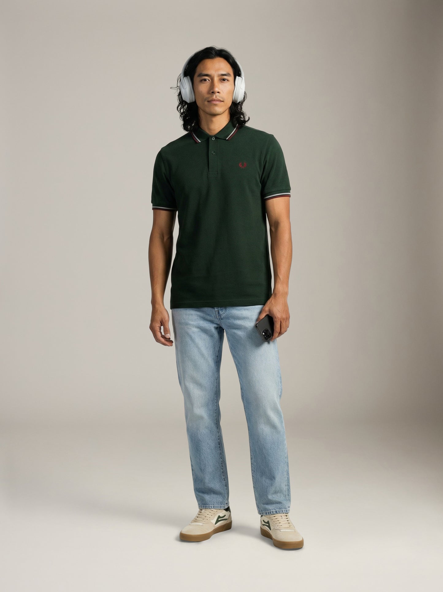FRED PERRY - Twin Tipped Shirt - Grassroots / Stockport Blue / Oxblood