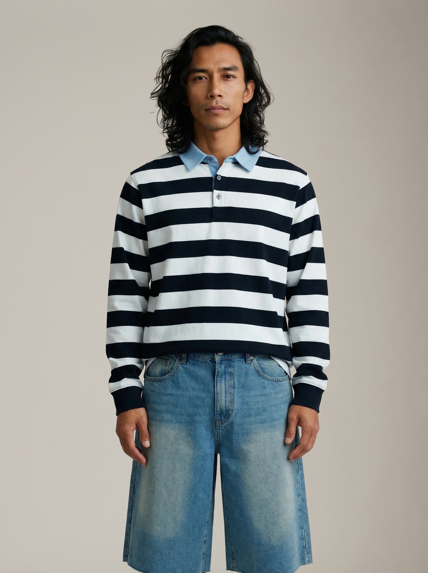 CHAMPLAIN - Denim Collar Rugby Shirt - 