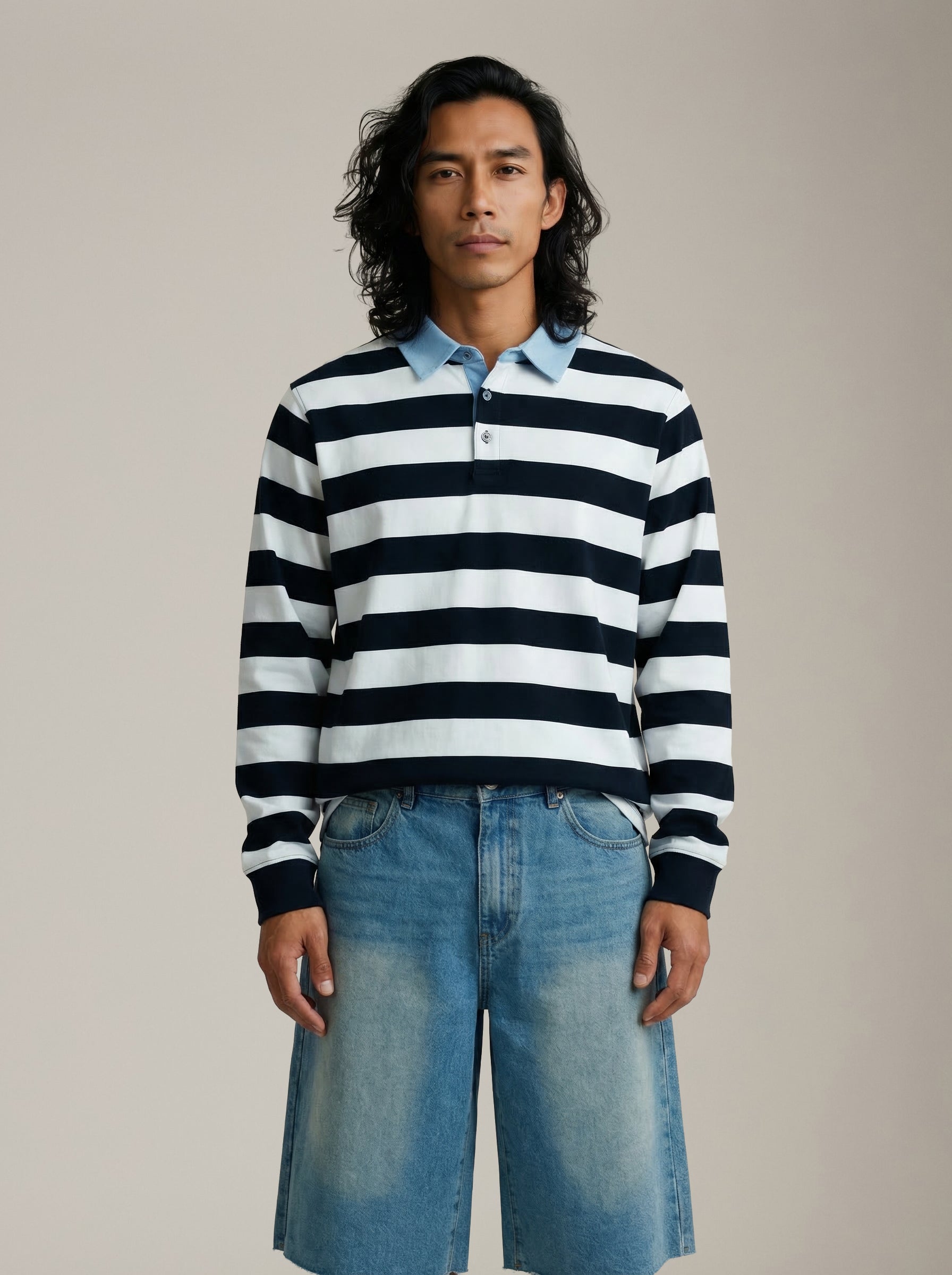 CHAMPLAIN - Denim Collar Rugby Shirt - 