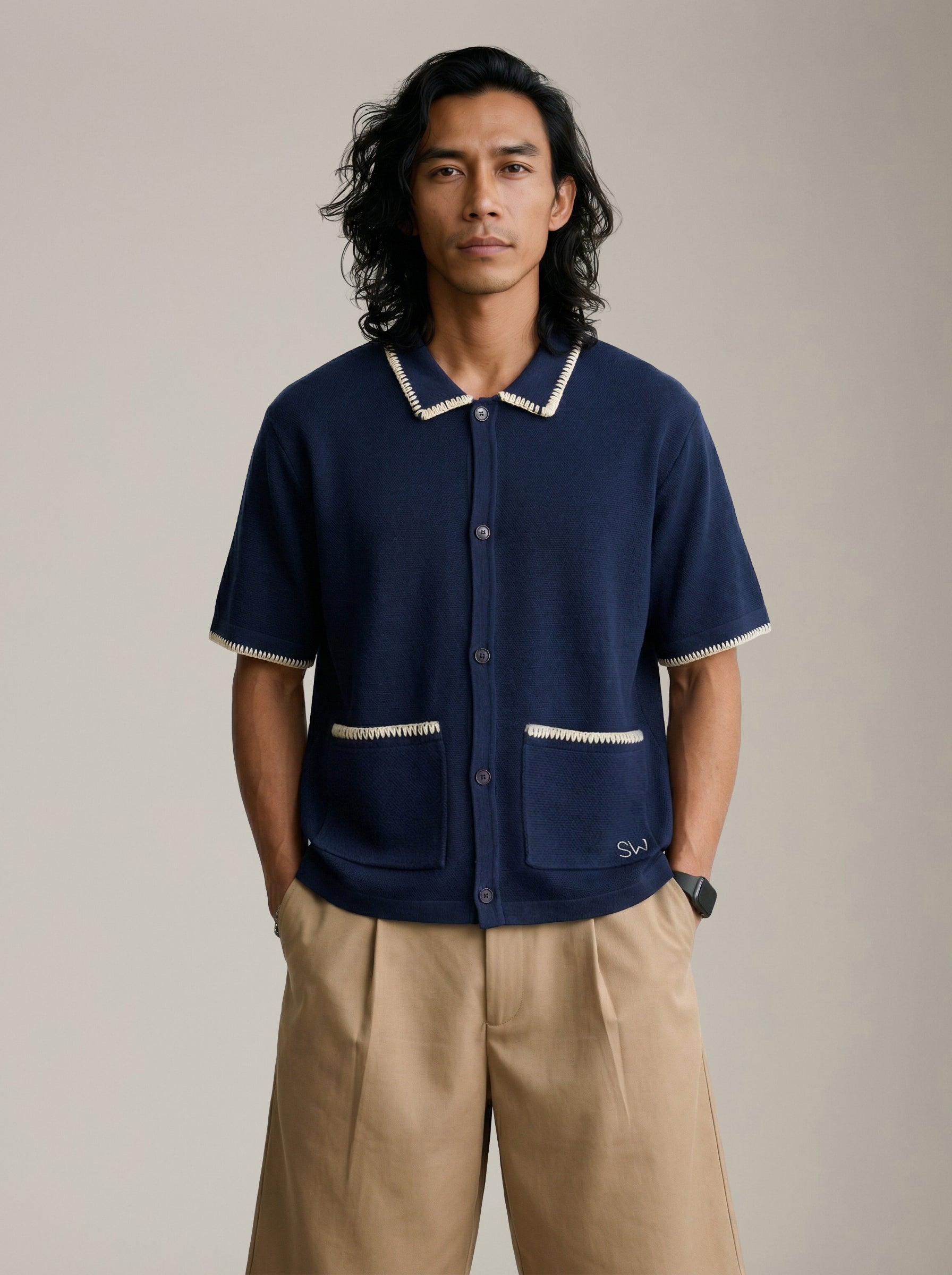 SERVICE WORKS - Blanket Stitch Knit Shortsleeve Shirt - 