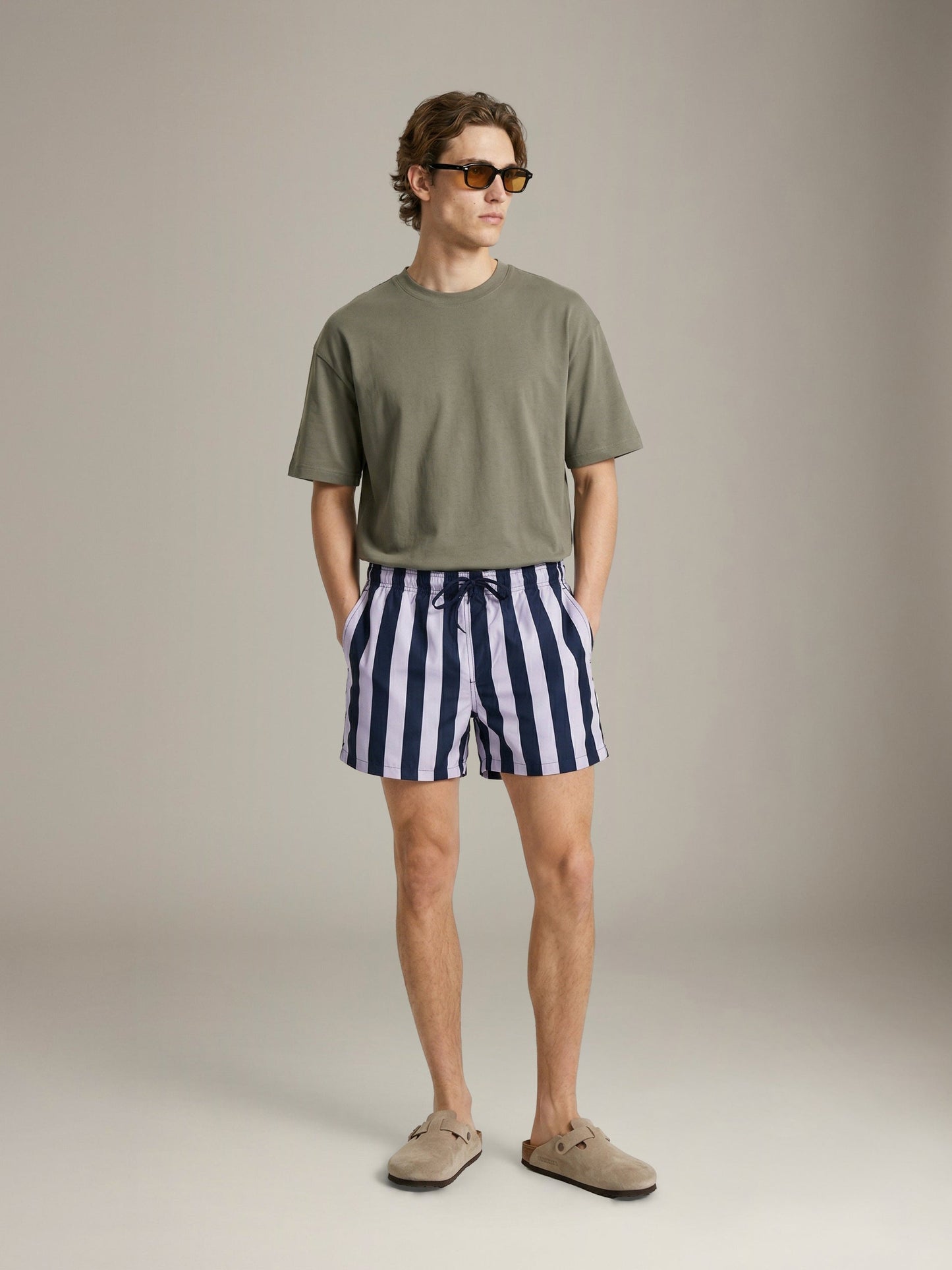 SELECTED - Dane Stripe Swim Shorts - Sky Captain / Egret