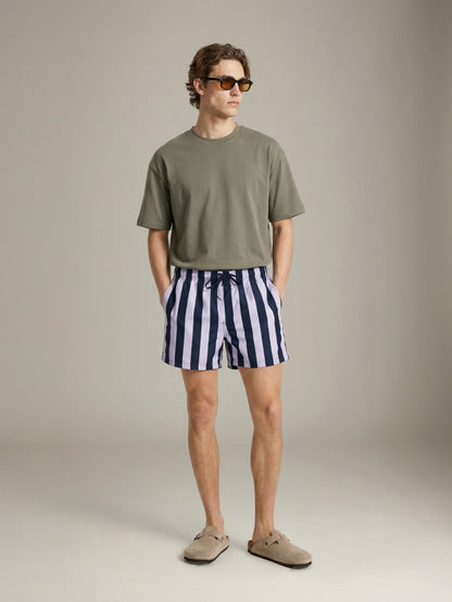 SELECTED - Dane Stripe Swim Shorts - Sky Captain / Egret