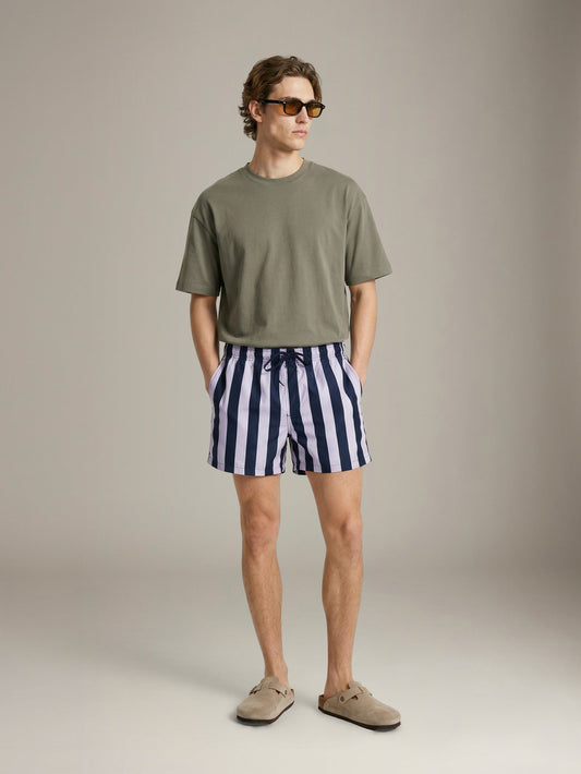 SELECTED - Dane Stripe Swim Shorts - Sky Captain / Egret