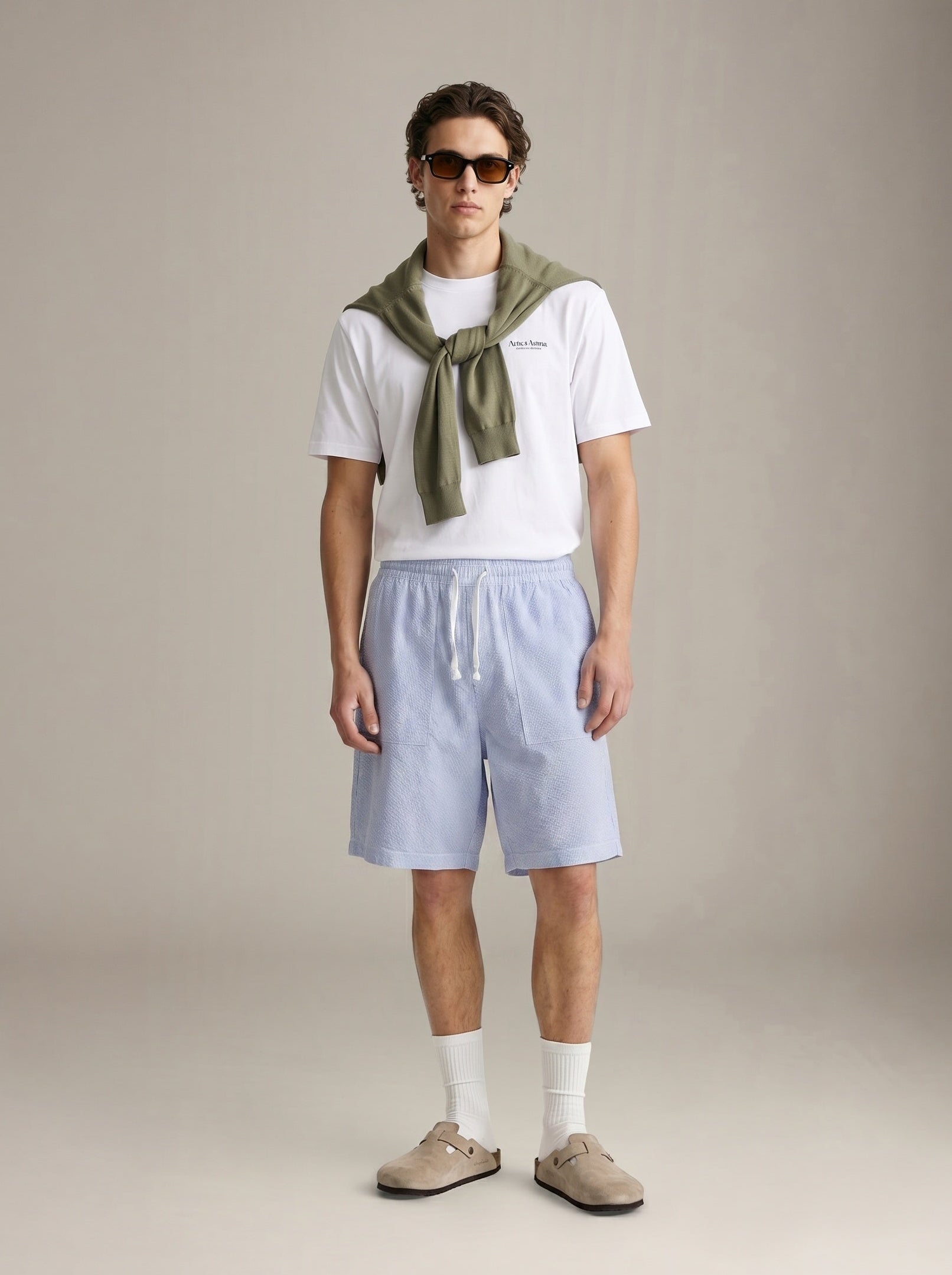 SERVICE WORKS - Seersucker Chef Shorts - Navy Stripe