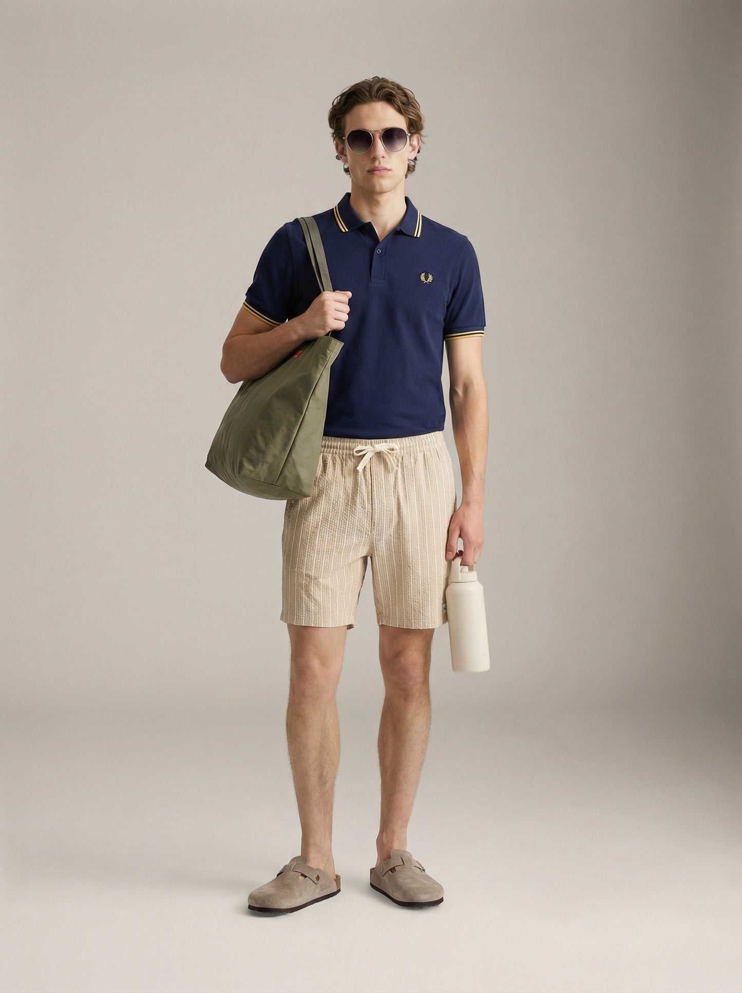 FRED PERRY - Twin Tipped Shirt - Tennis Blue / Lemon Barley