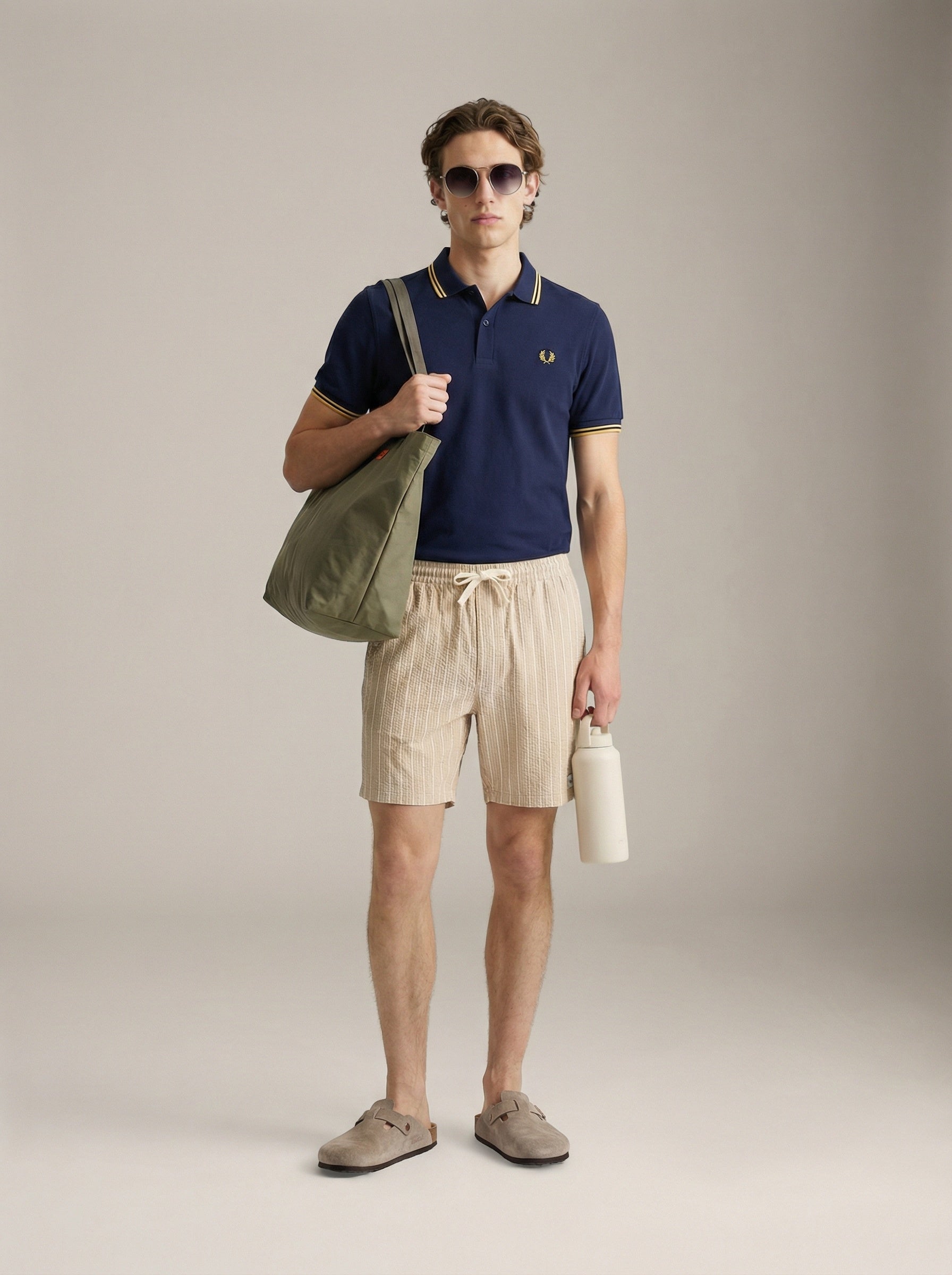 FRED PERRY - Twin Tipped Shirt - Tennis Blue / Lemon Barley