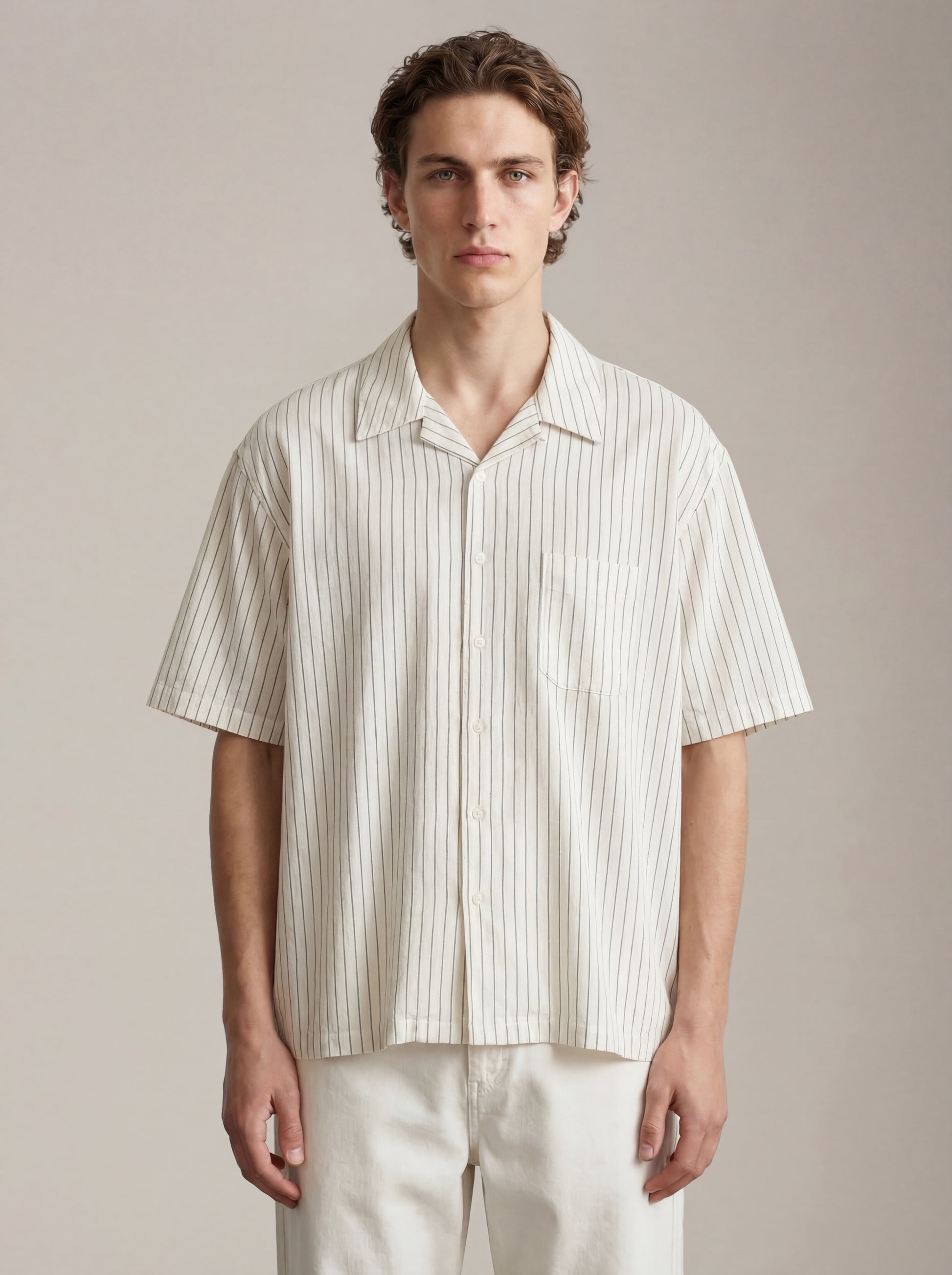 ATRIUM - Textured Pinstripe Camp Shirt - 
