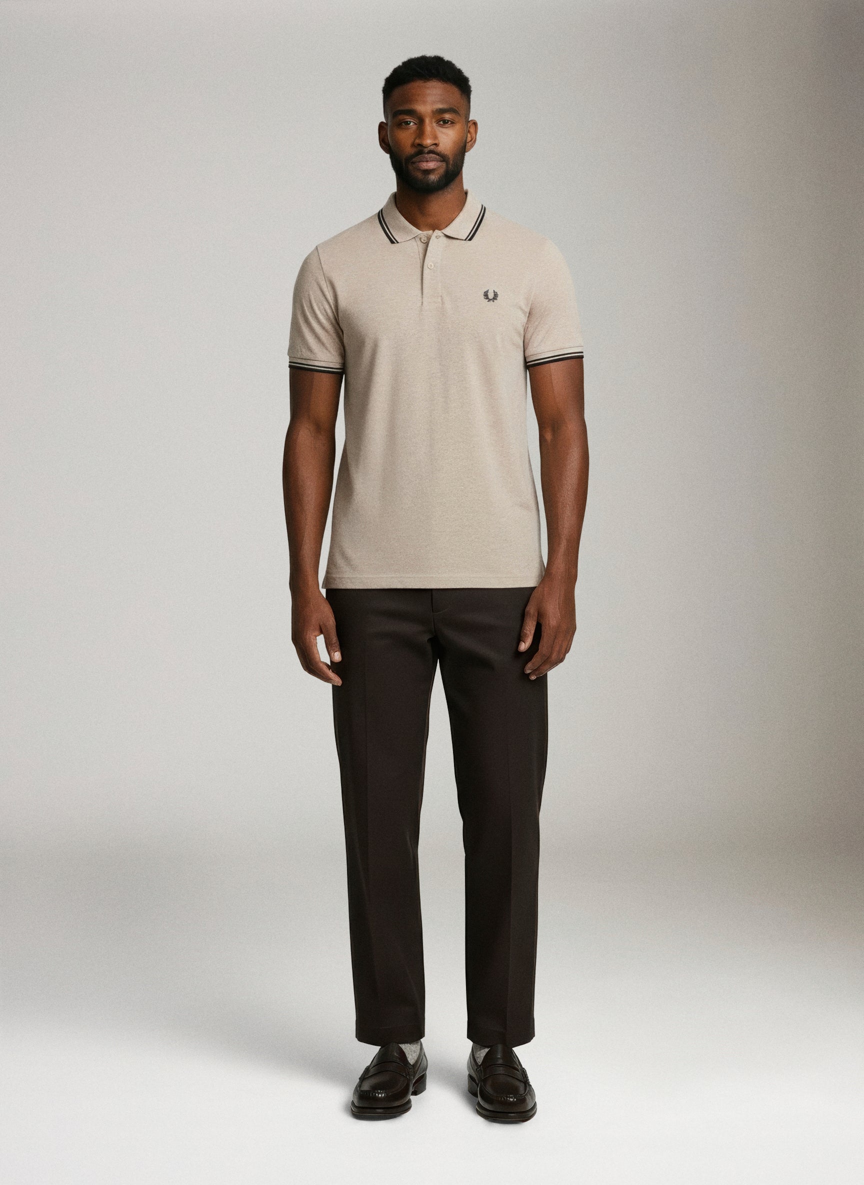 FRED PERRY - Twin Tipped Shirt - Porridge Marl / Anchor Grey