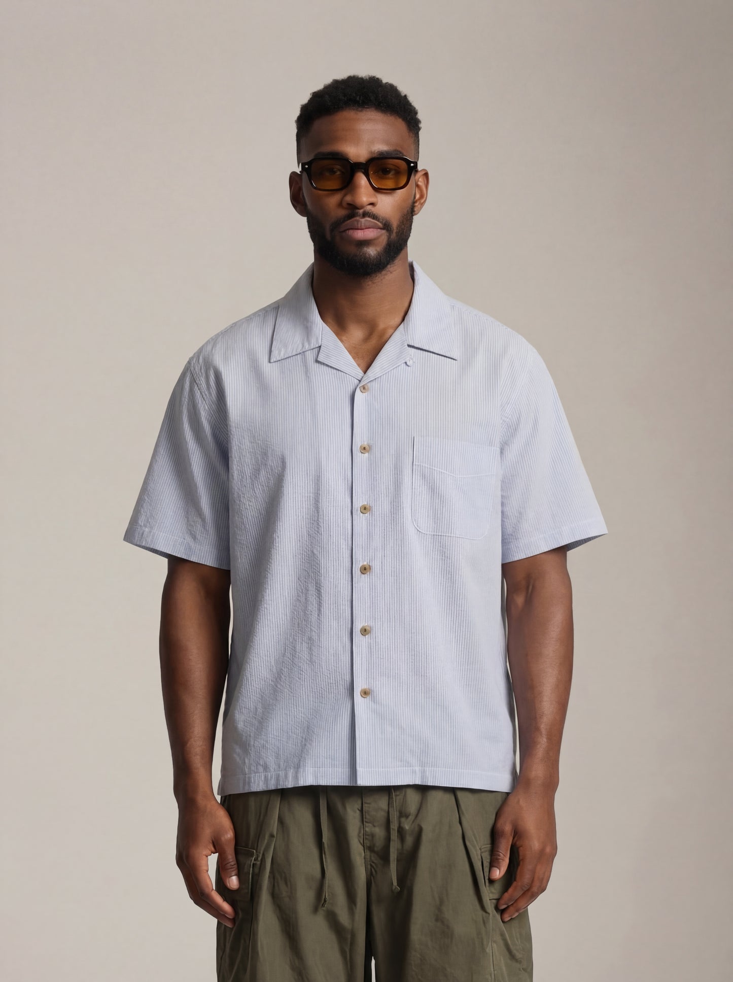 ATRIUM - Textured Stripe Camp Shirt - 