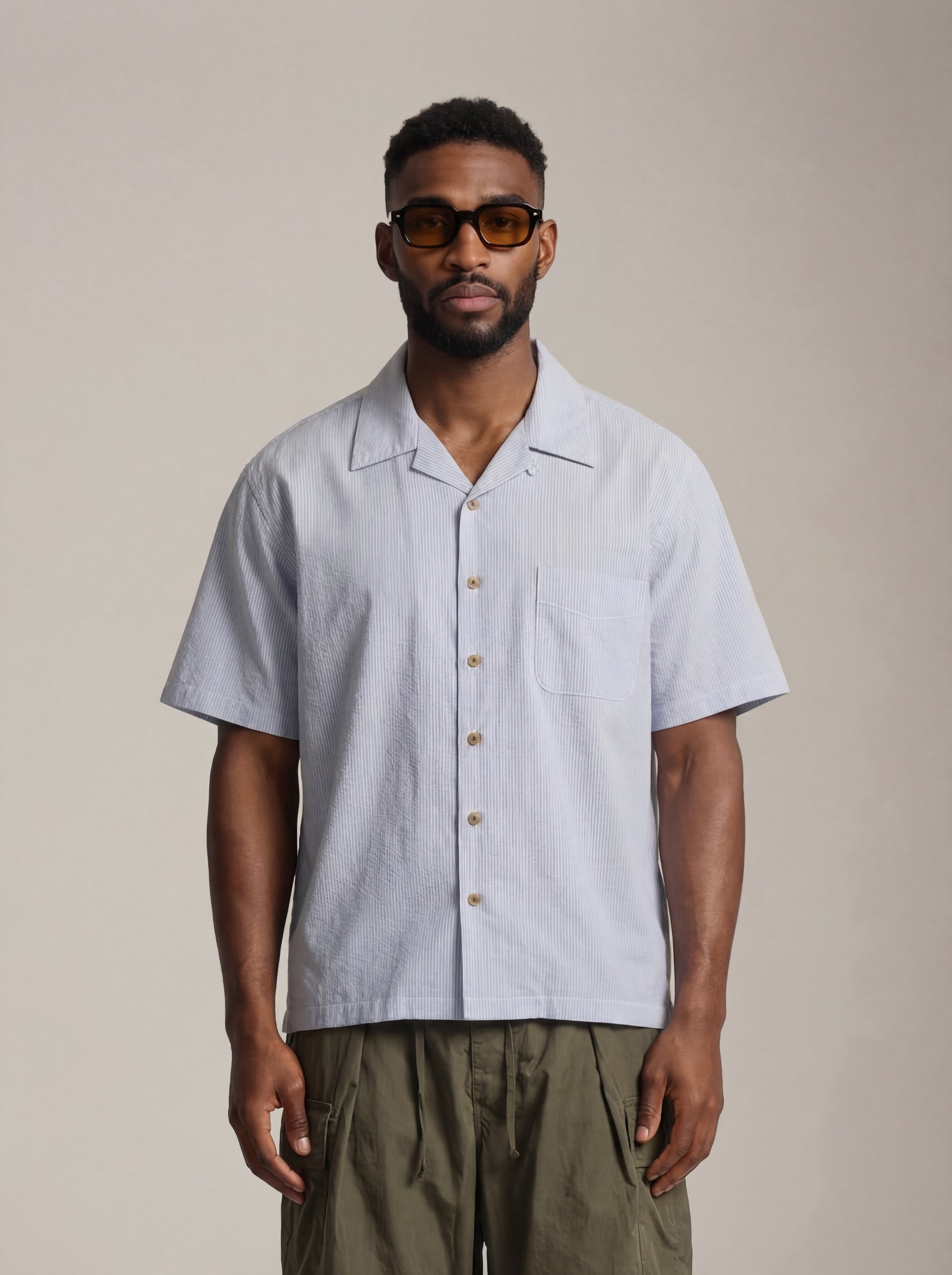 ATRIUM - Textured Stripe Camp Shirt - 