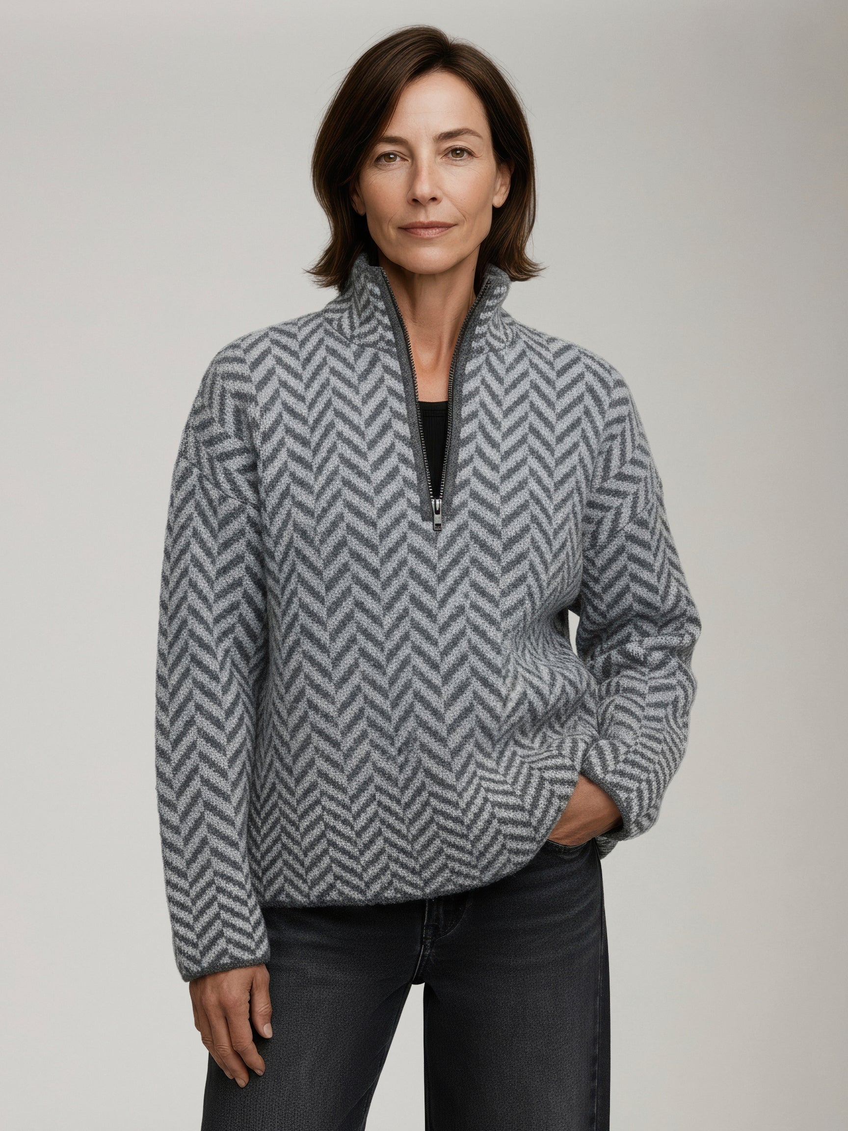 JOHN & JENN - Dominic Herringbone Quarter Zip Pullover - 