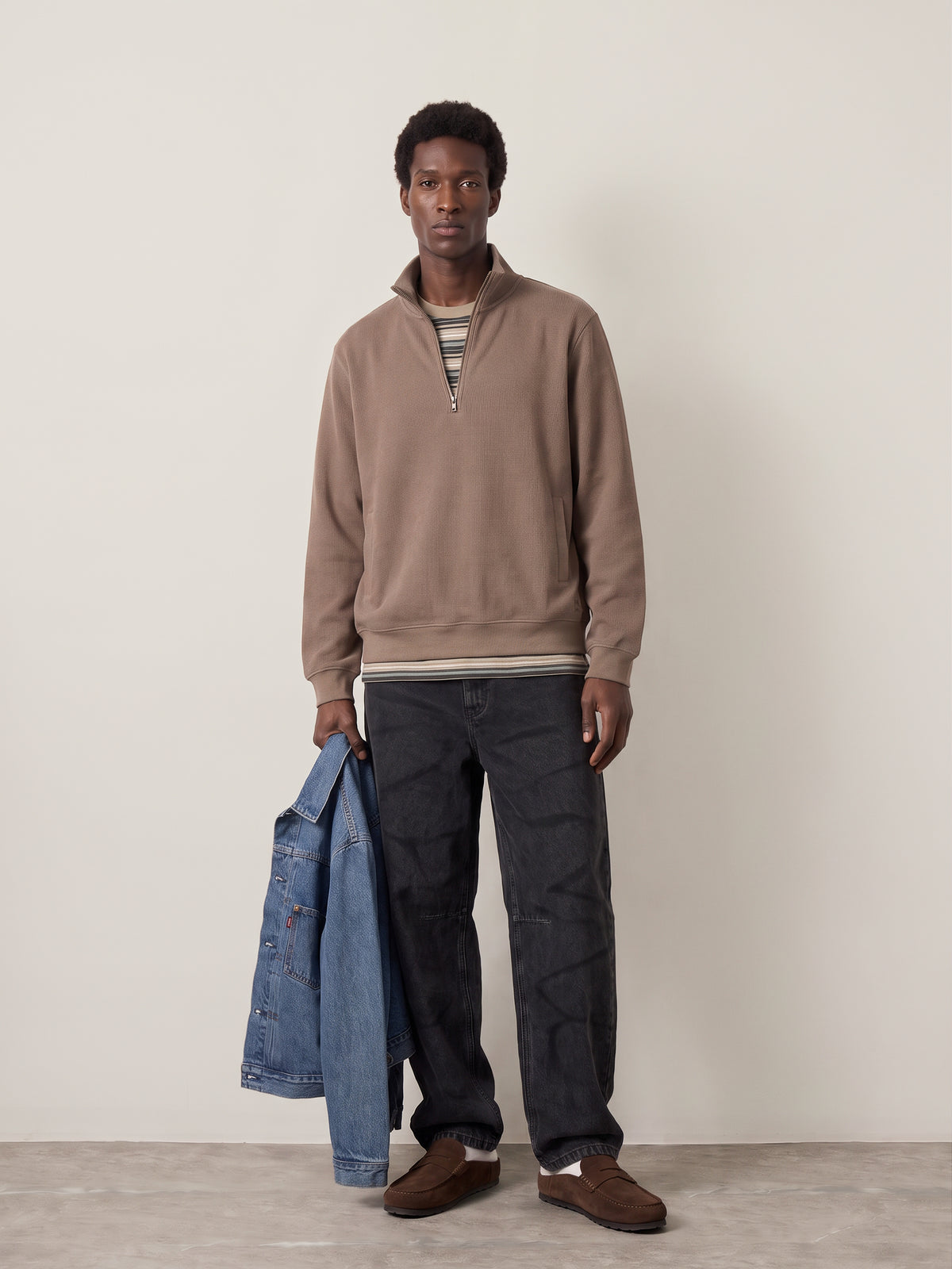 KUWALLA - Chenille Quarter-Zip Pullover - Taupe