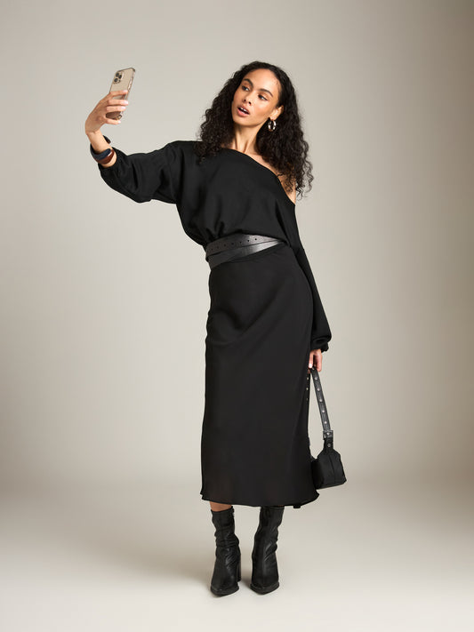 LOVEFINN - Scuba Off the Shoulder Top - Black