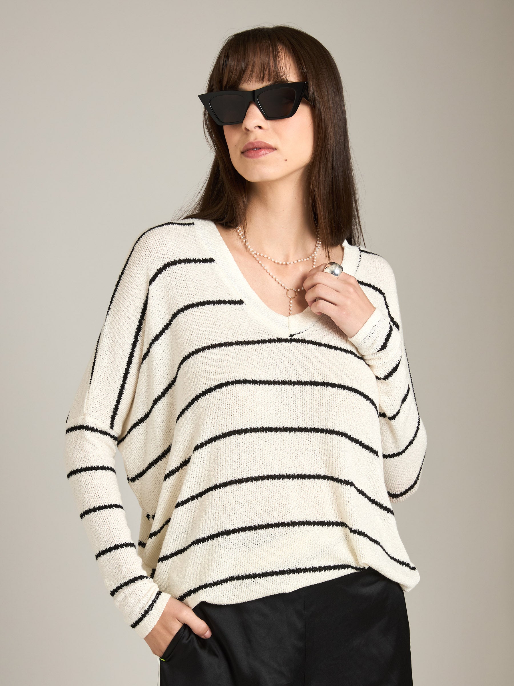 LOVEFINN - Stripe Boxy Long Sleeve Top - 