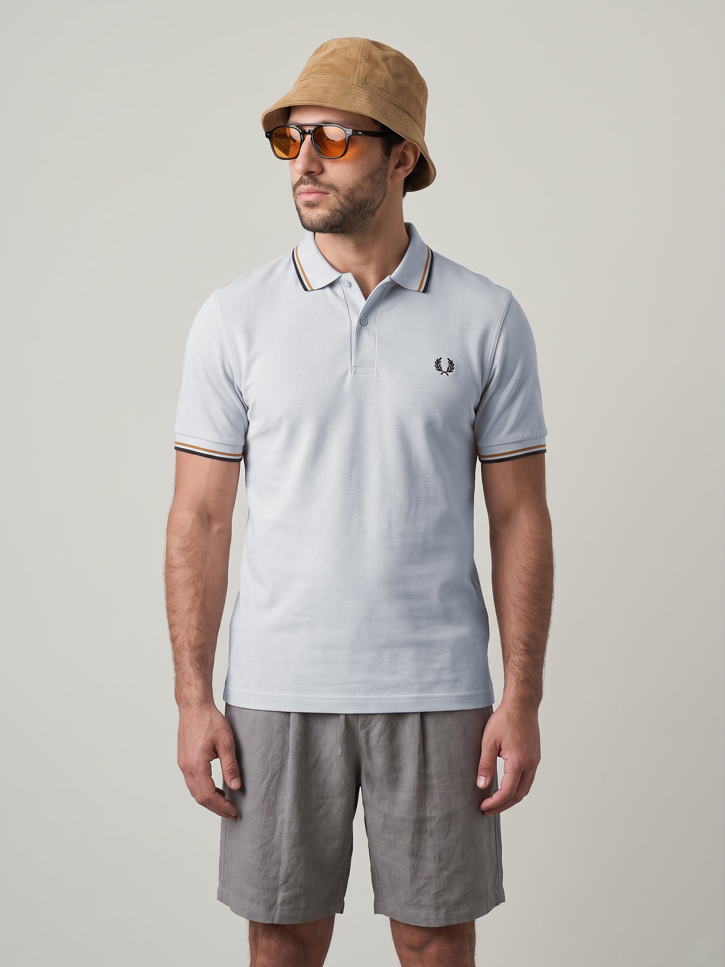 FRED PERRY - Twin Tipped Fred Perry Shirt - Dusky Blue / Dark Caramel / Night Green