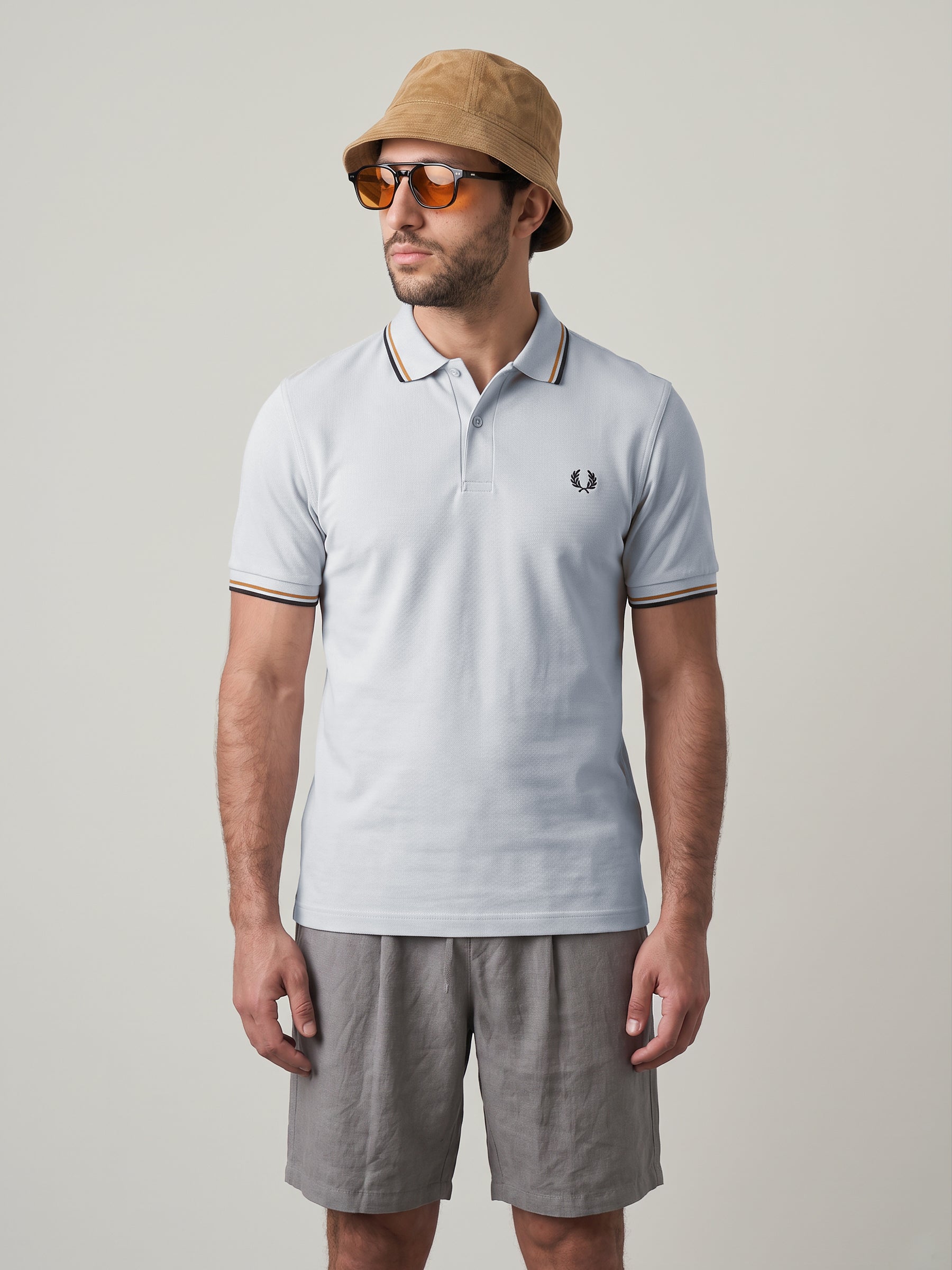 FRED PERRY - Twin Tipped Fred Perry Shirt - Dusky Blue / Dark Caramel / Night Green
