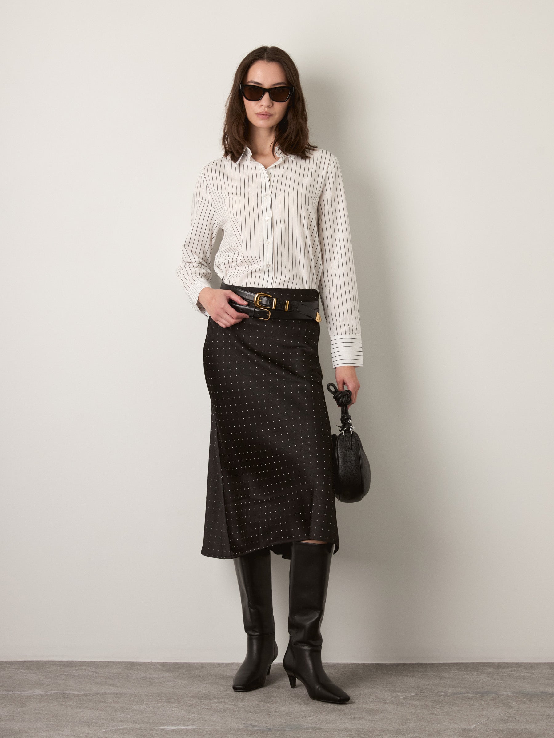 MONK & LOU - Cola Satin Skirt - Black Dot
