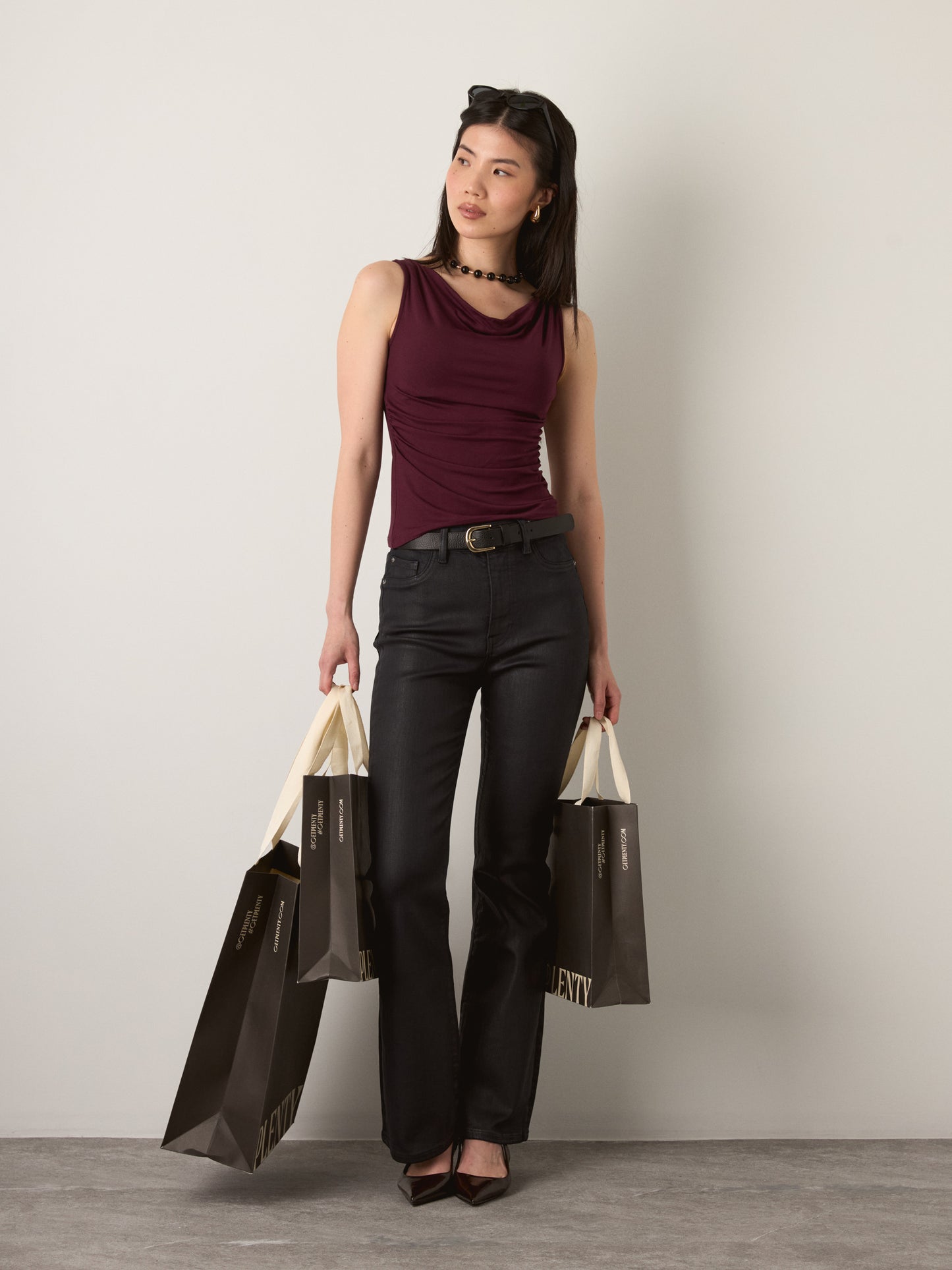 MONK & LOU - Hazel Cowl Neck Shell - Acai Berry