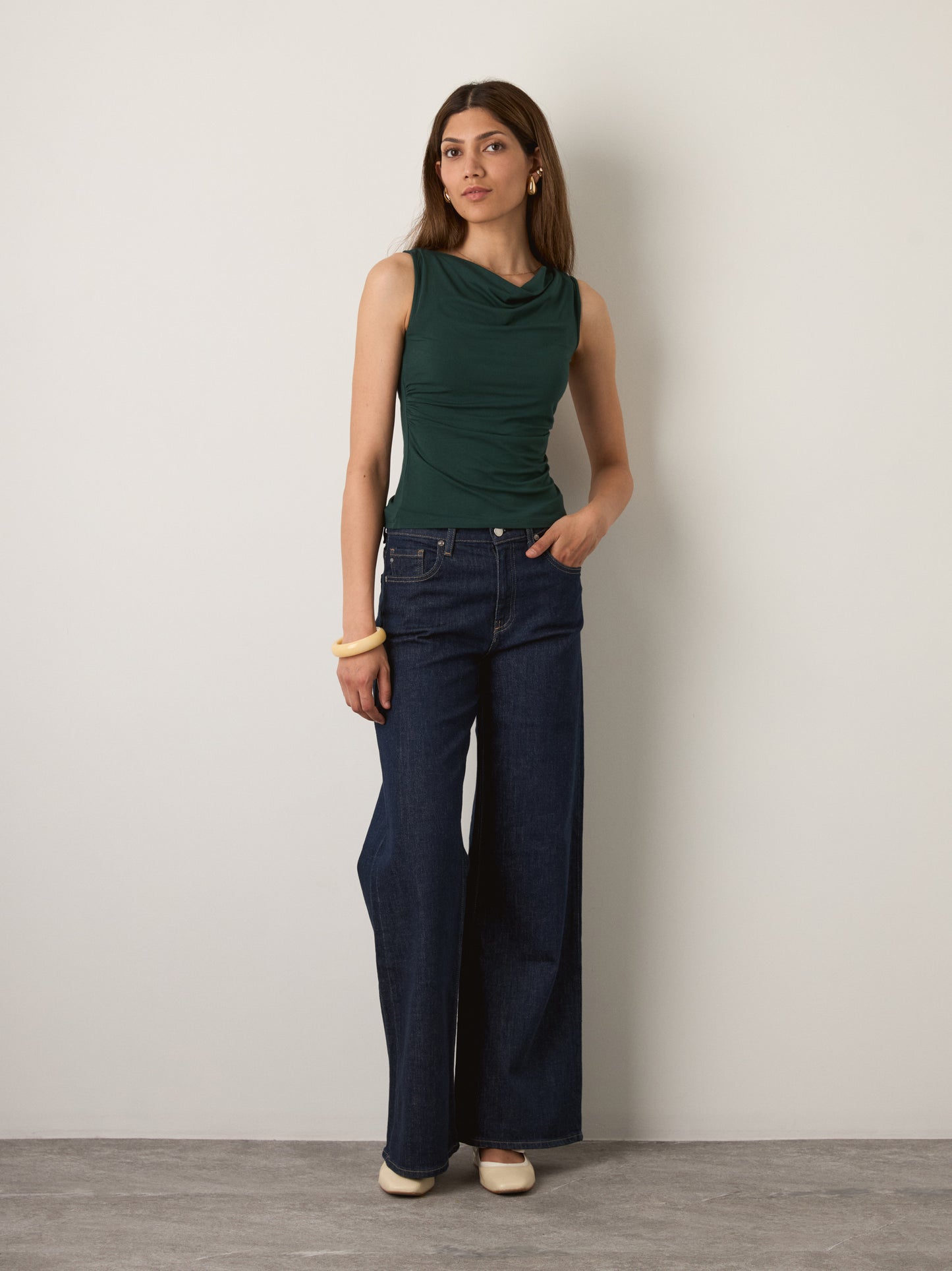 MONK & LOU - Hazel Cowl Neck Shell - Dark Green