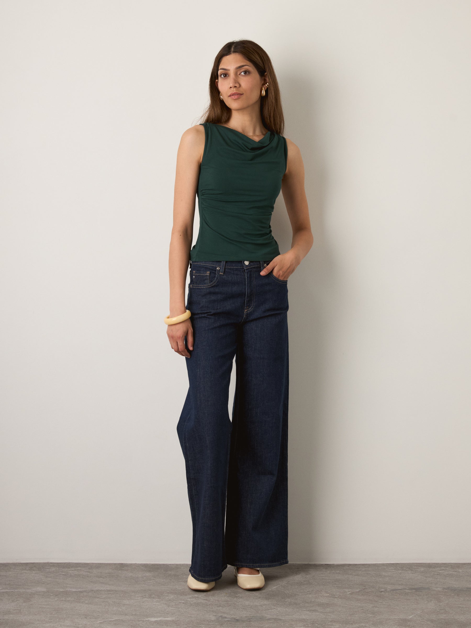 MONK & LOU - Hazel Cowl Neck Shell - Dark Green